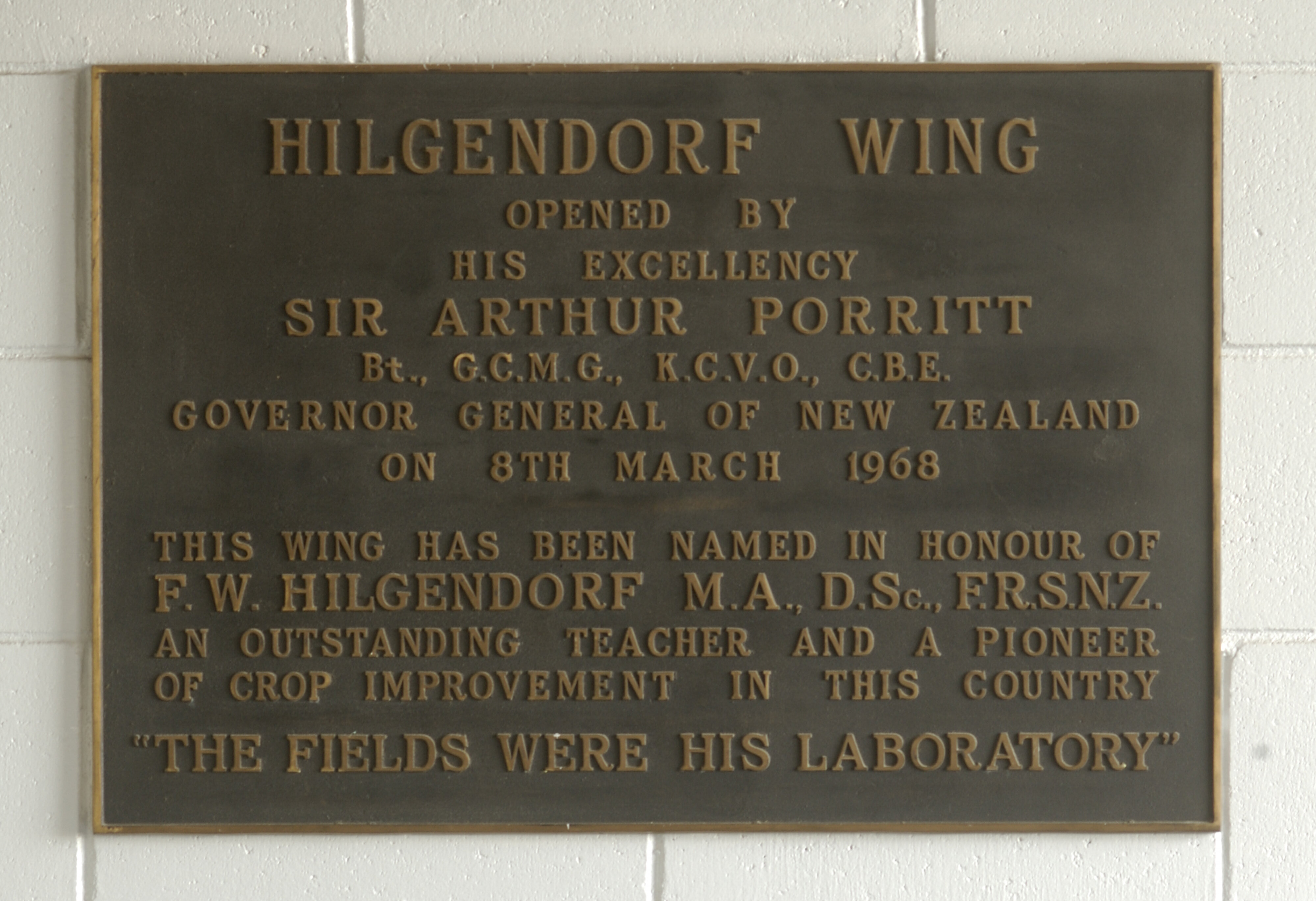 Hilgendorf Wing dedication plaque