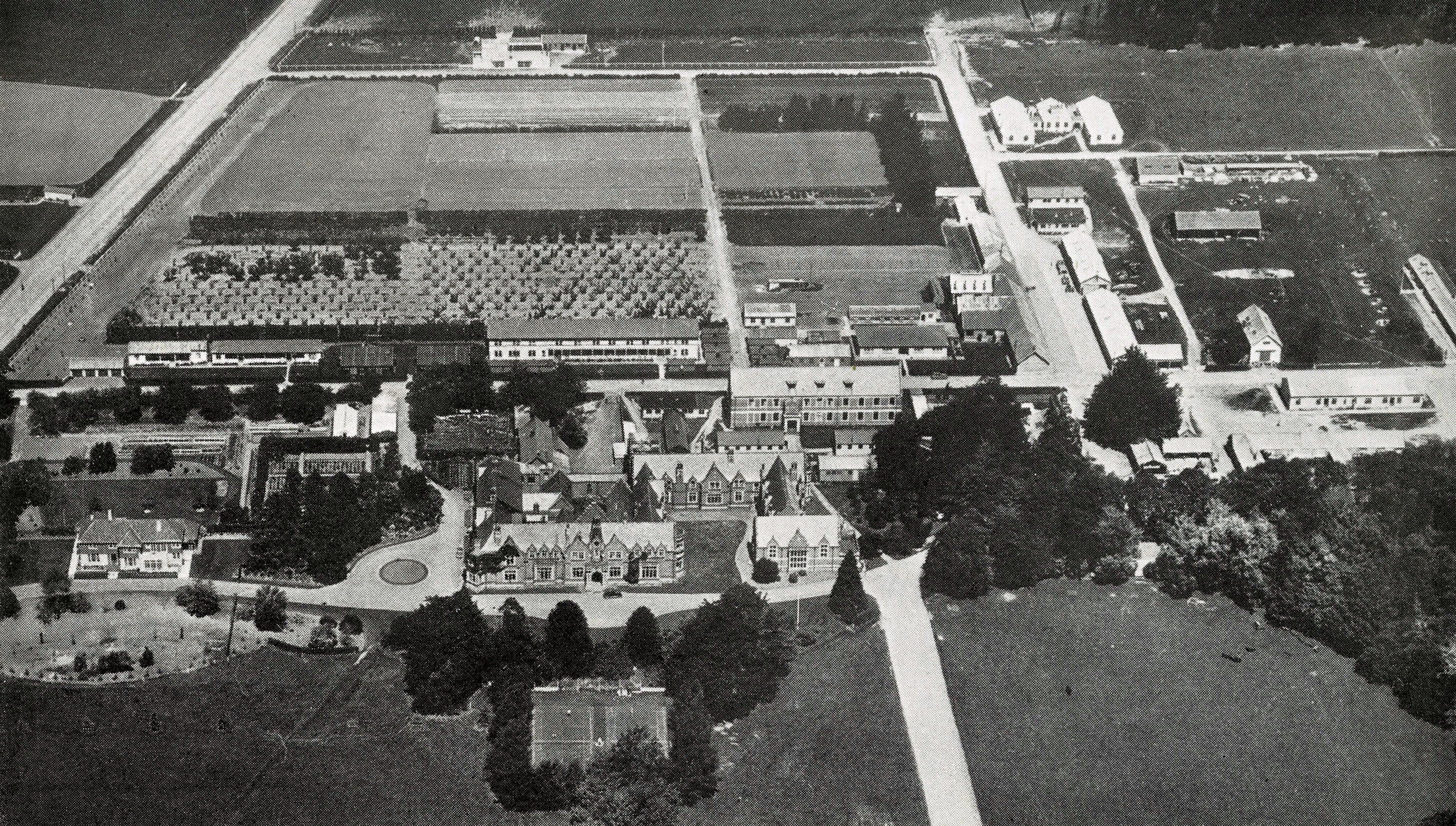 1950 Aerial view of the main block from calendar 
