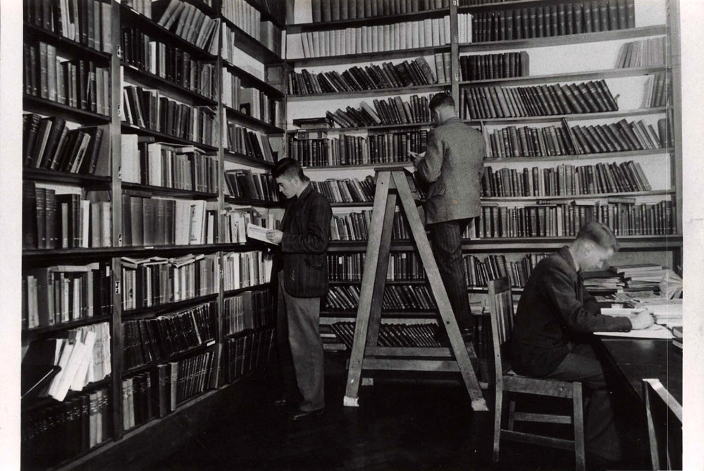Students studying in the library, pre-Internet, before 1960