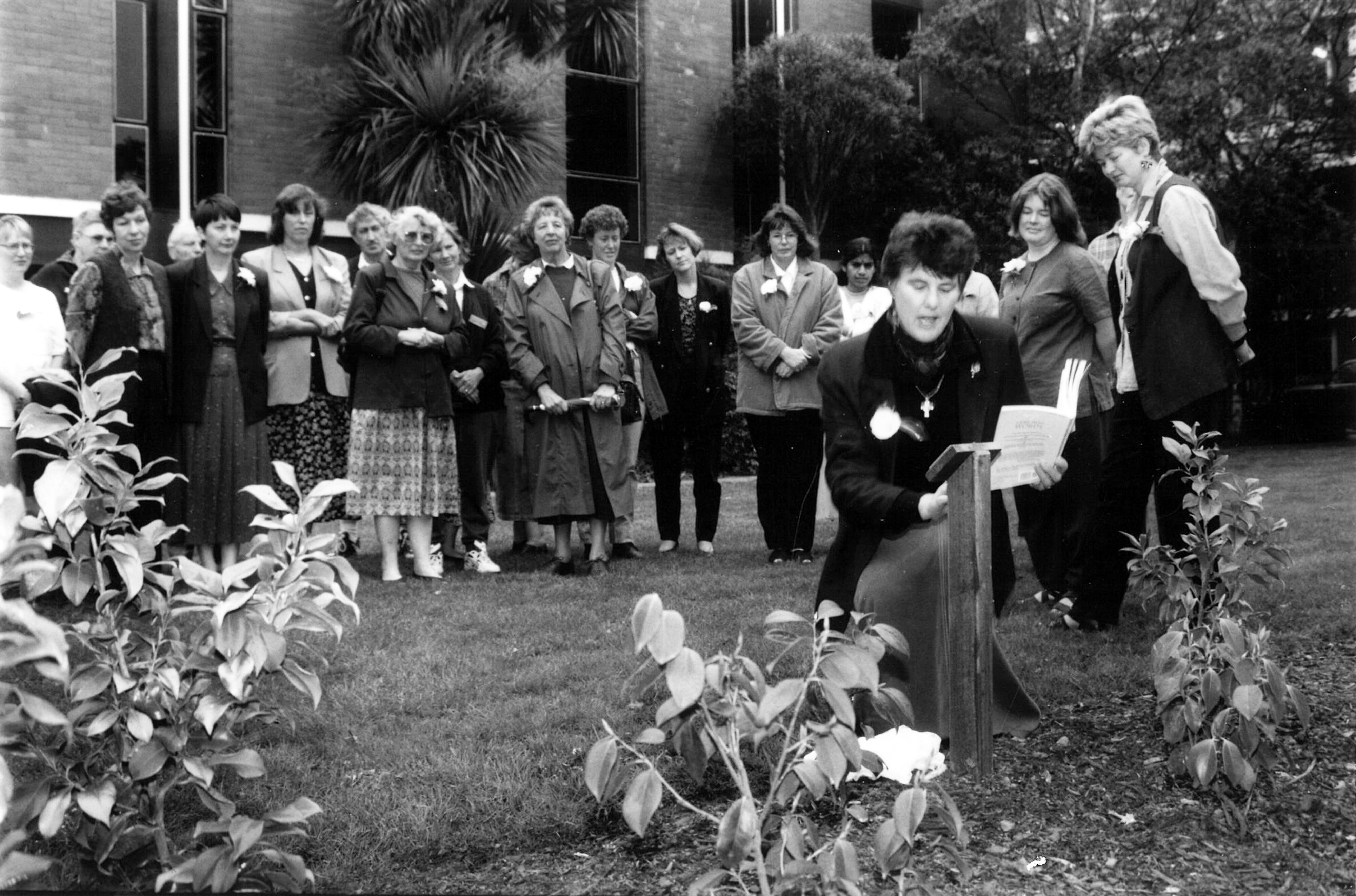 Dedication to Camellia Hedge between Hilgendorf and Burns Building