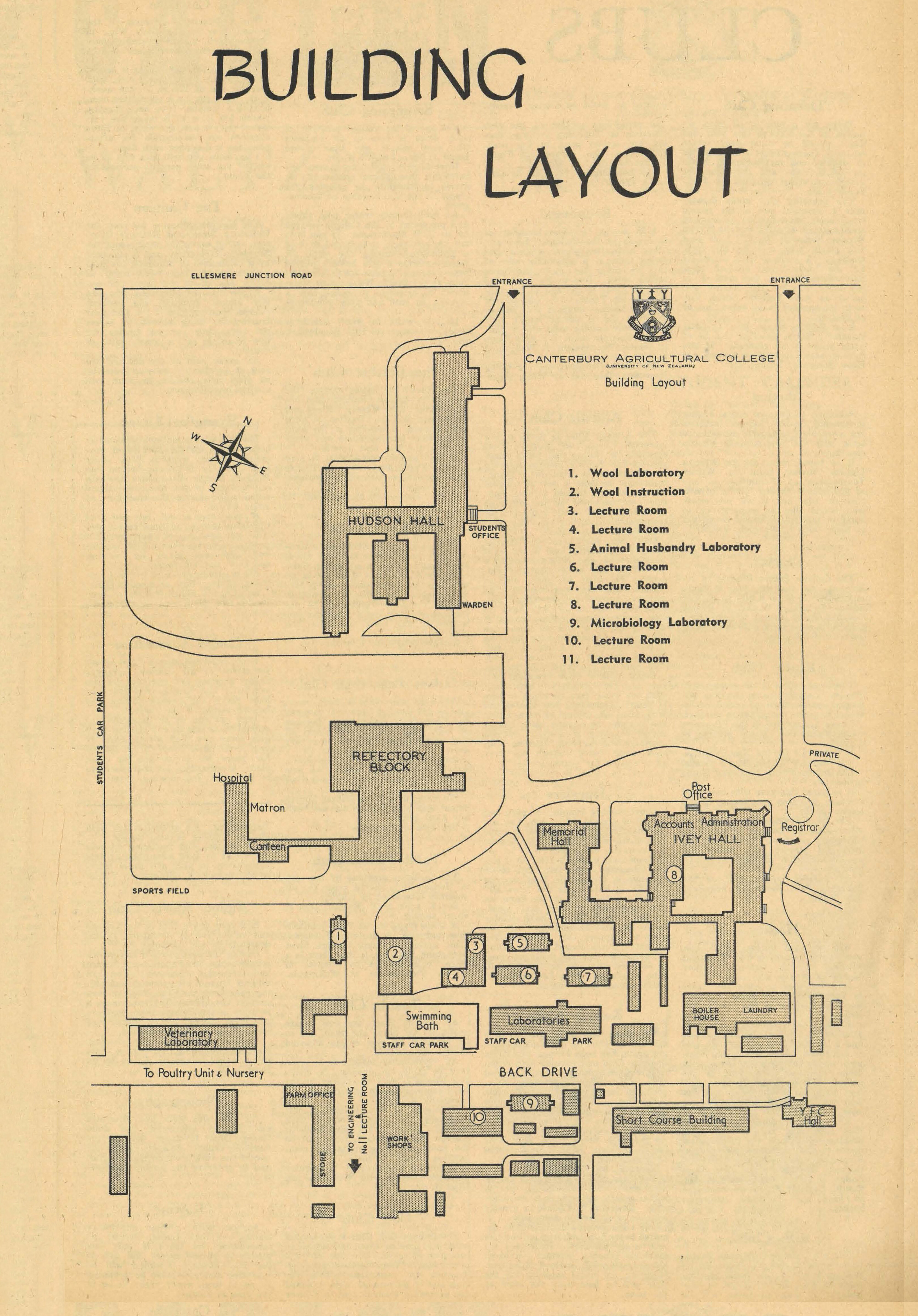 1958 Canterbury Agricultural College Campus Layout