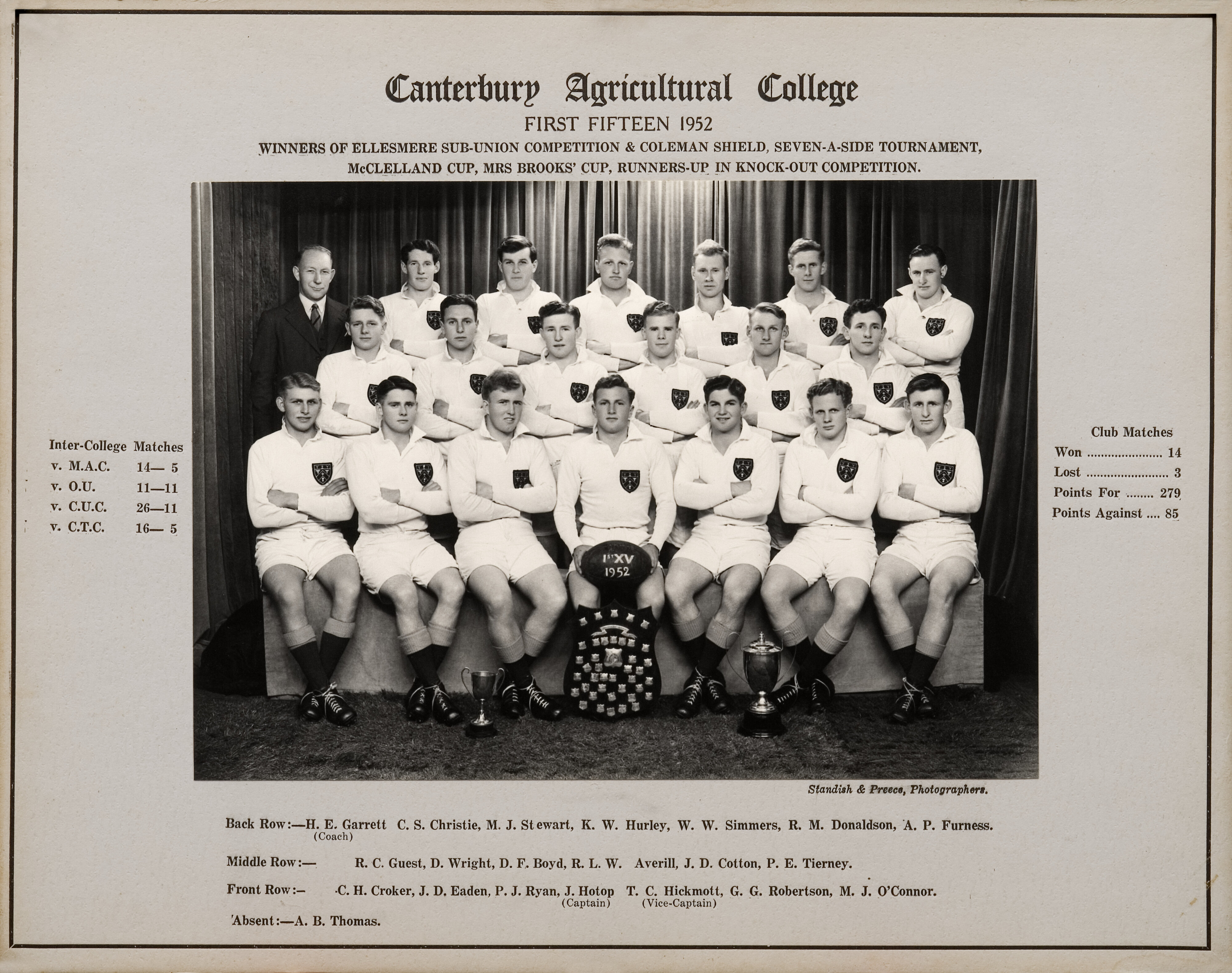 1952 Rugby First Fifteen