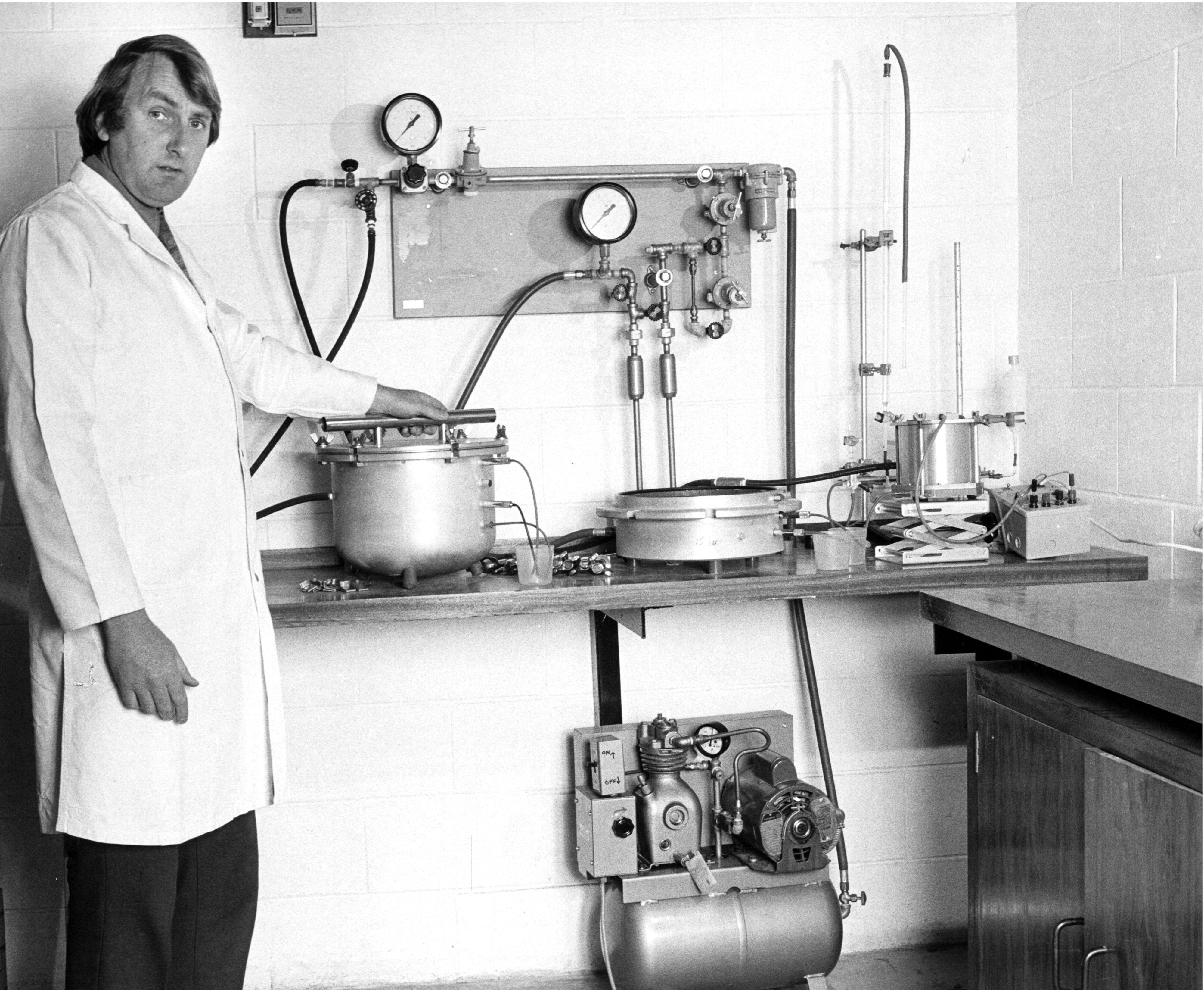 Researcher in the laboratory, Lincoln College, 1970s