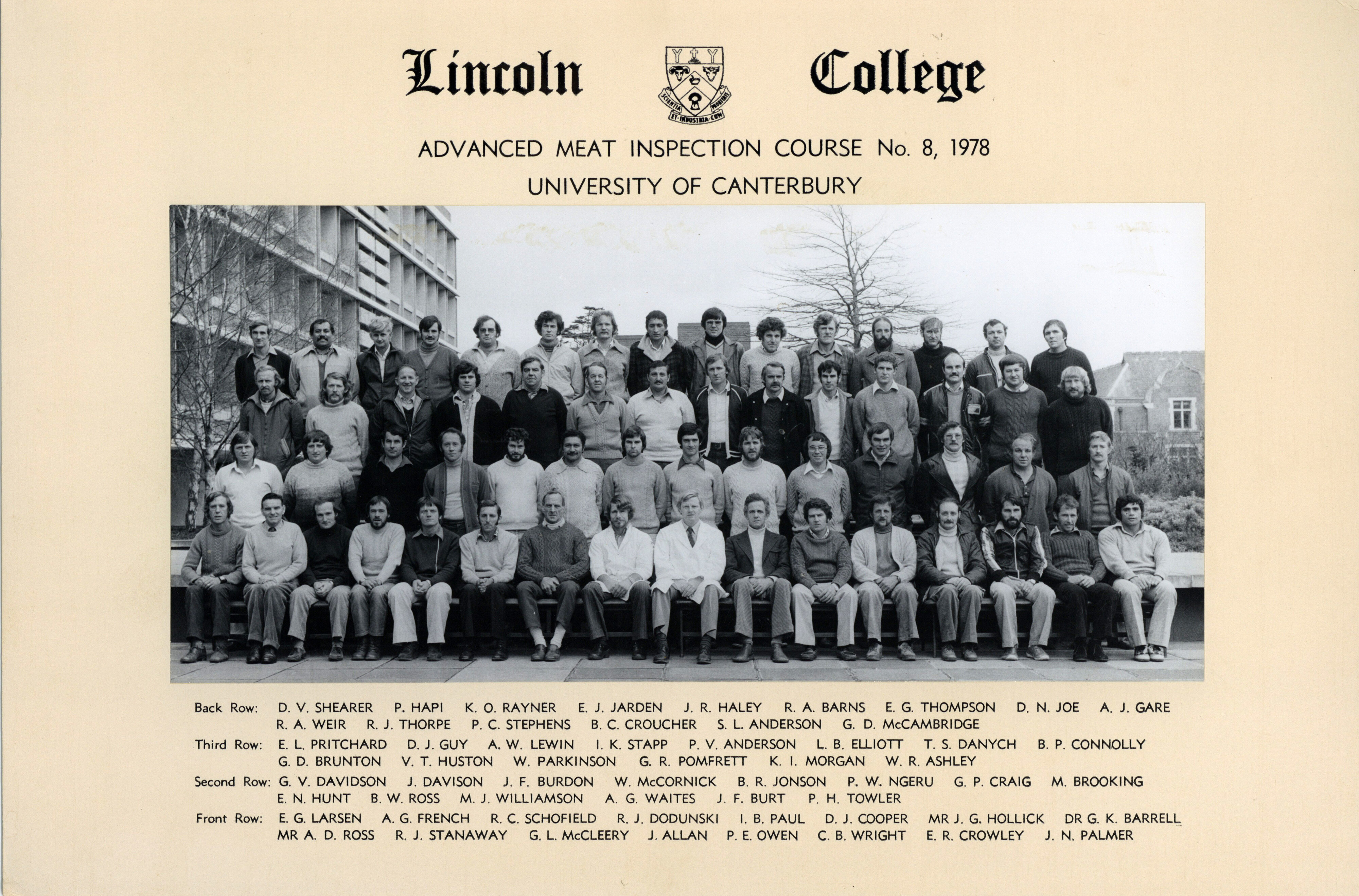Lincoln College Advanced Meat Inspection Course No. 8, 1978 University of Canterbury