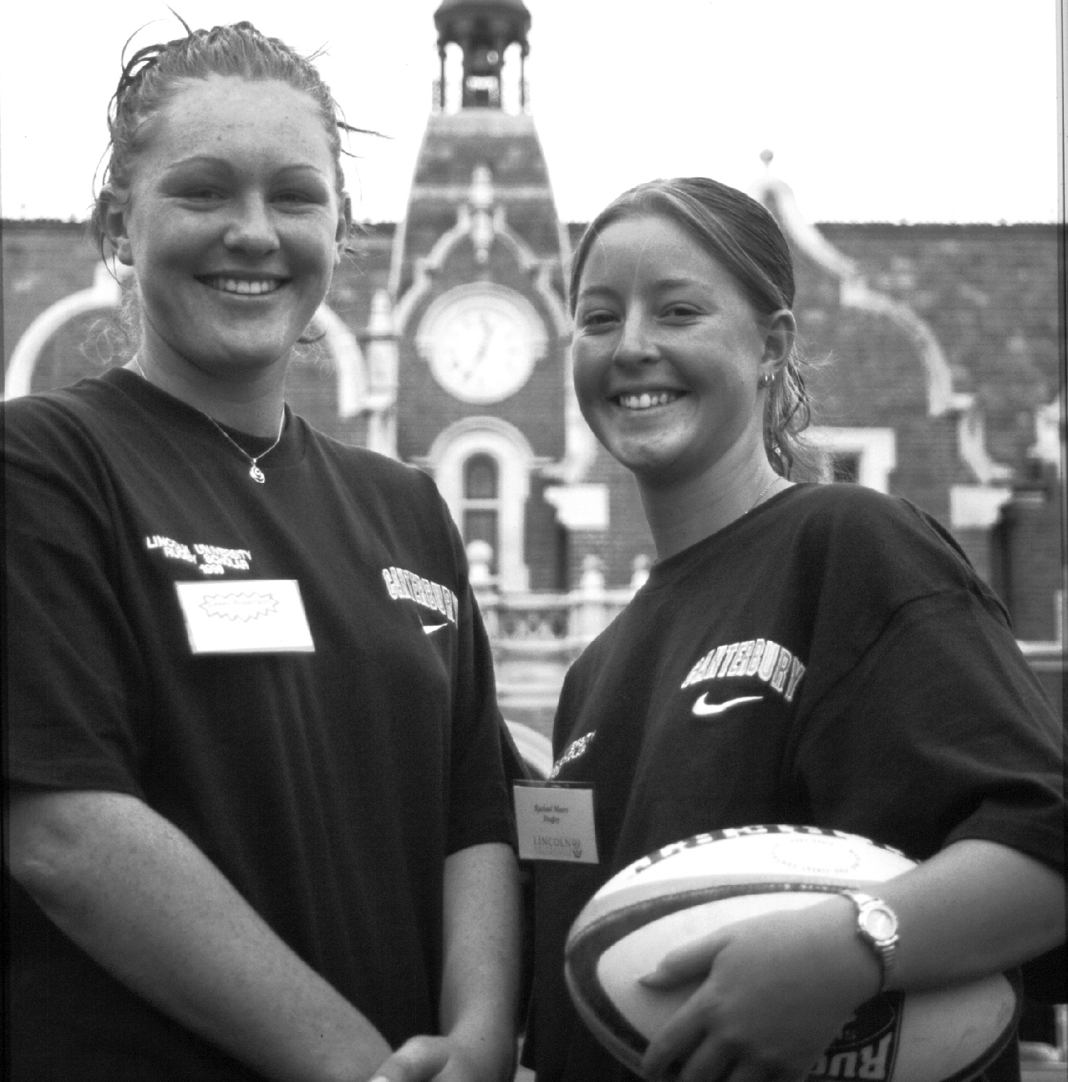 Rugby Scholars are from Women's rugby, Casey Robertson (left) and Rachael Moore from Rotorua, 1999