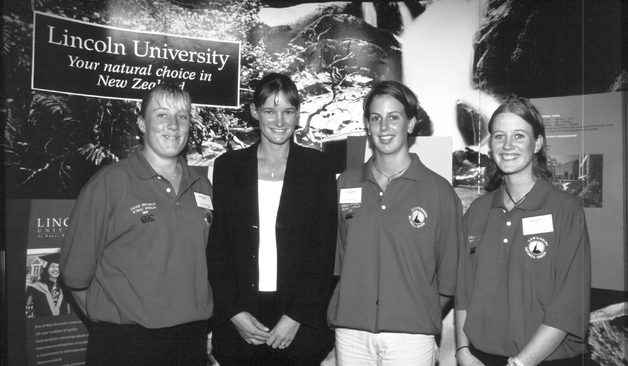 Lincoln University Sports Scholars, Michelle Rivers, Belinda Chareris (guest speaker), Monique Edlin and Selena More, 1999
