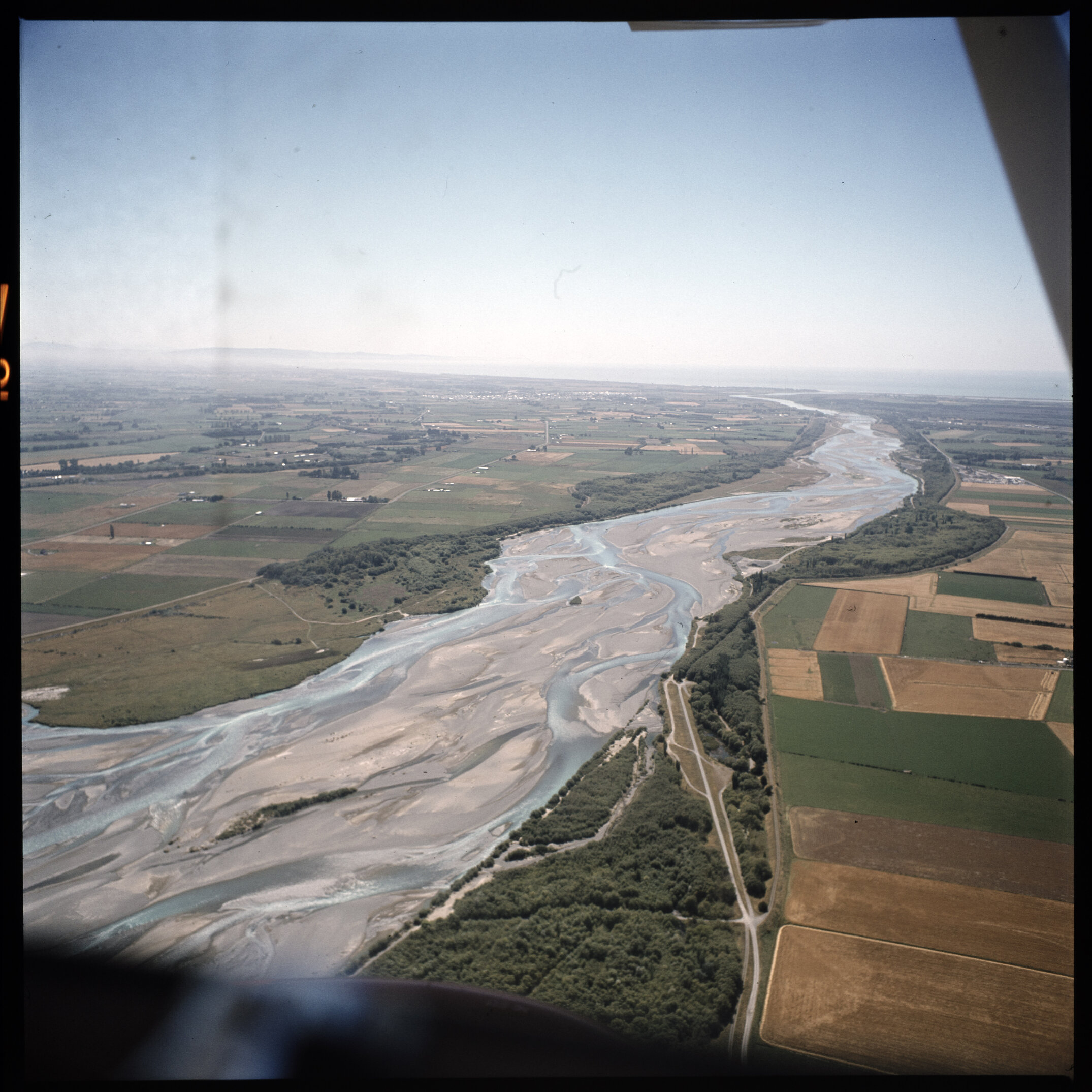 Aerial view of Waimakariri River, near mouth, 1972