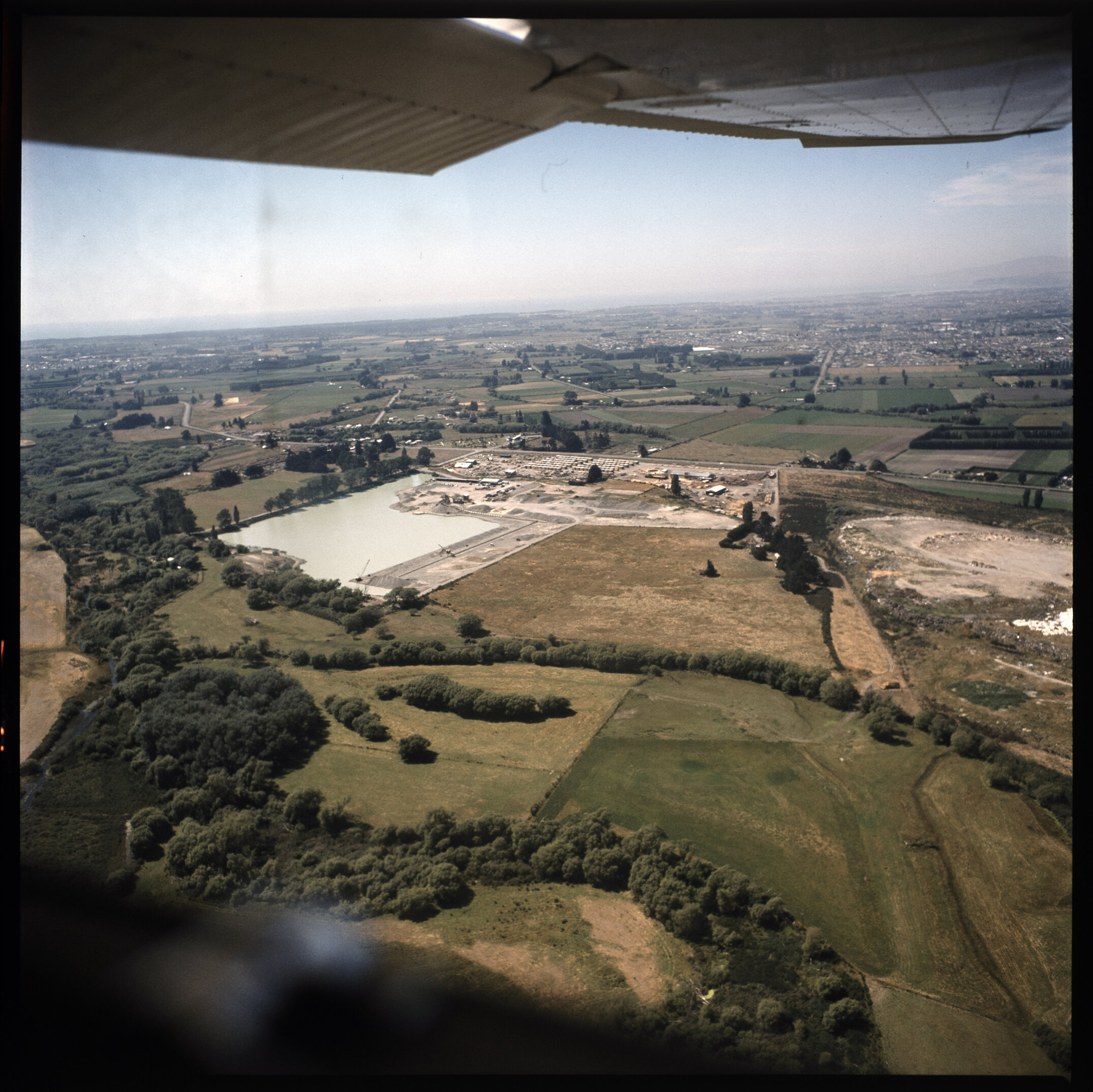 Aerial view of Shingle Pit, North Canterbury, 1972