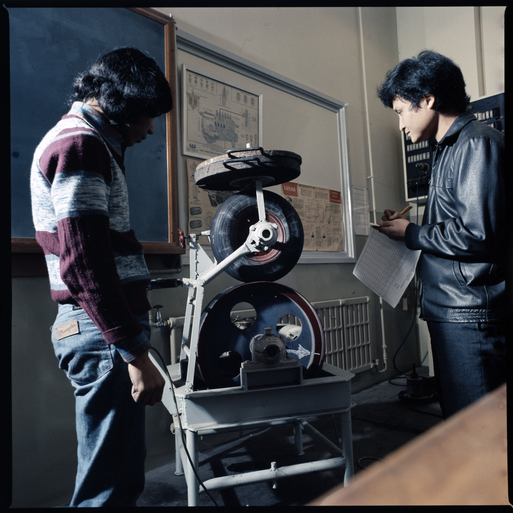 Engineering students in class, 1975 02