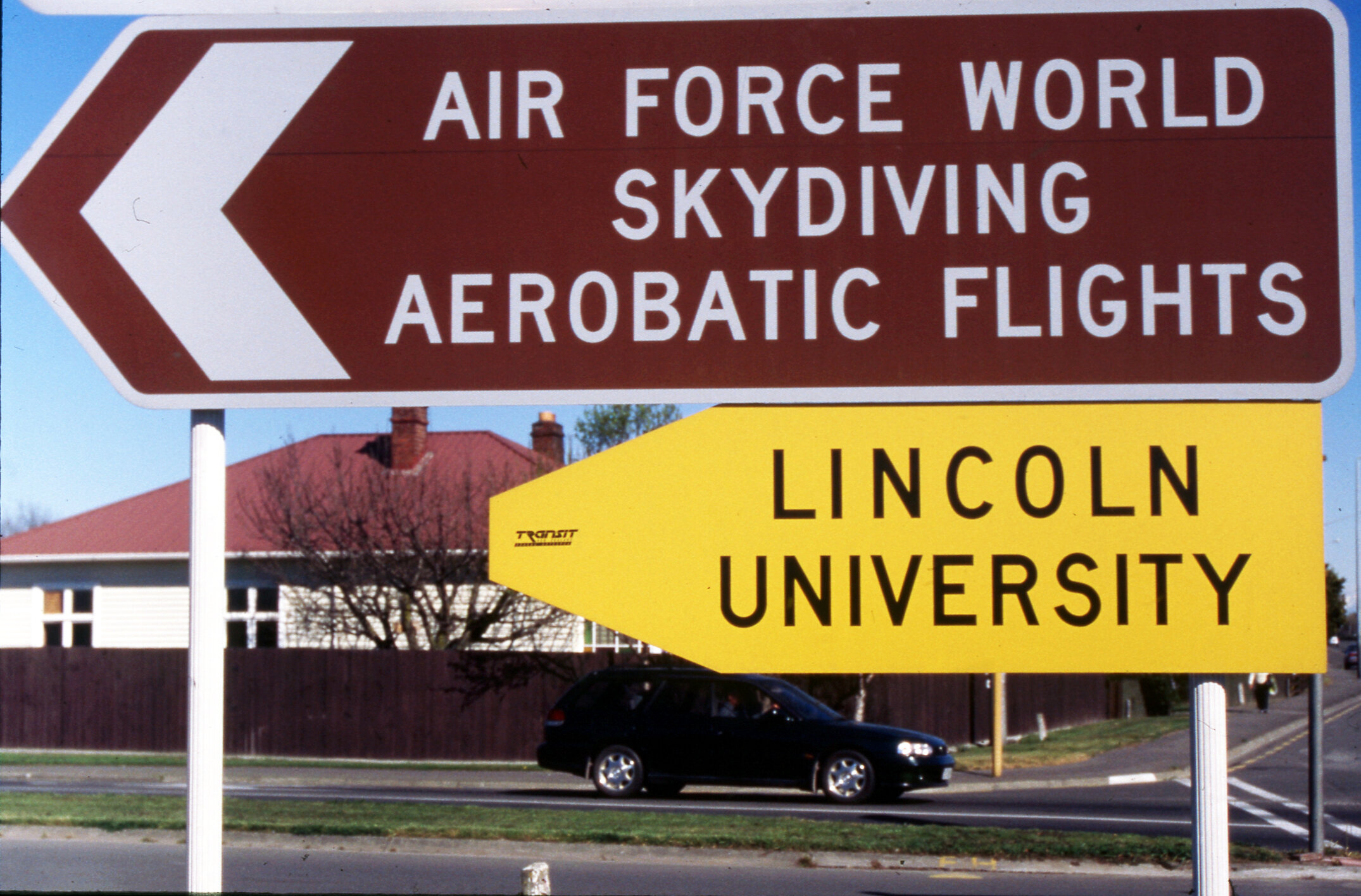 Lincoln University sign at the intersection of Springs Road and Main South Road