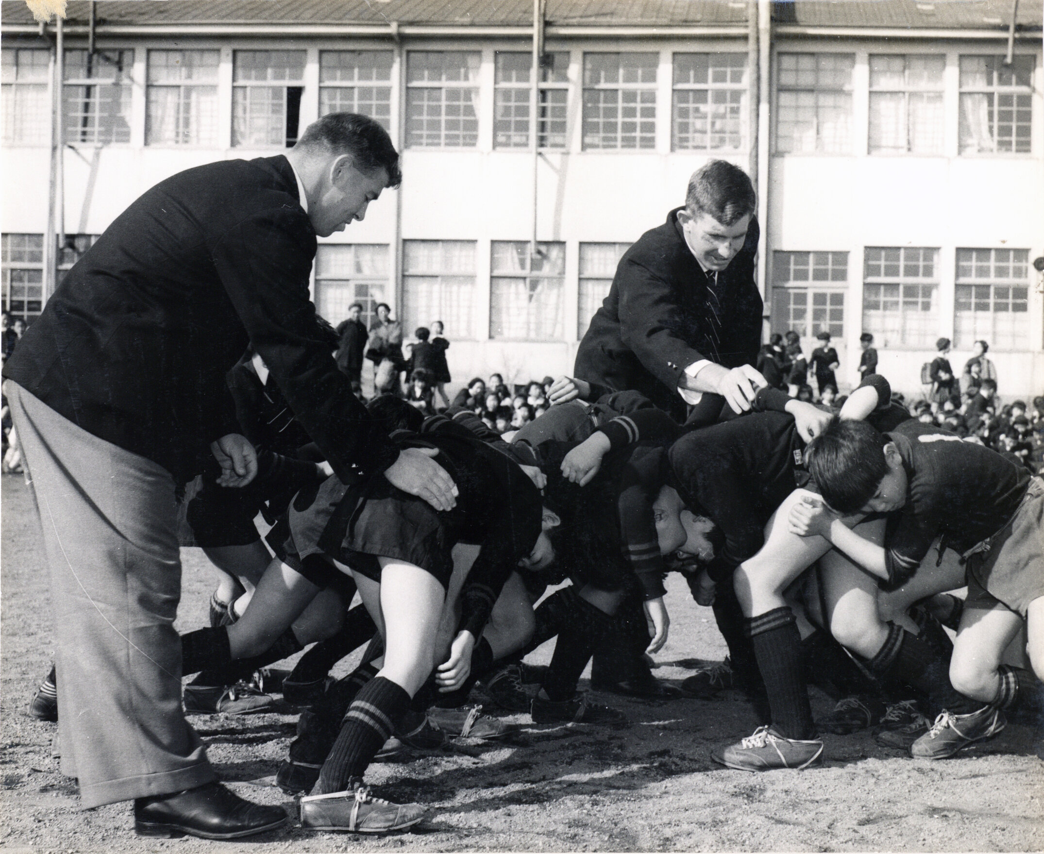 All Blacks coaching a Japanese school team, 1958