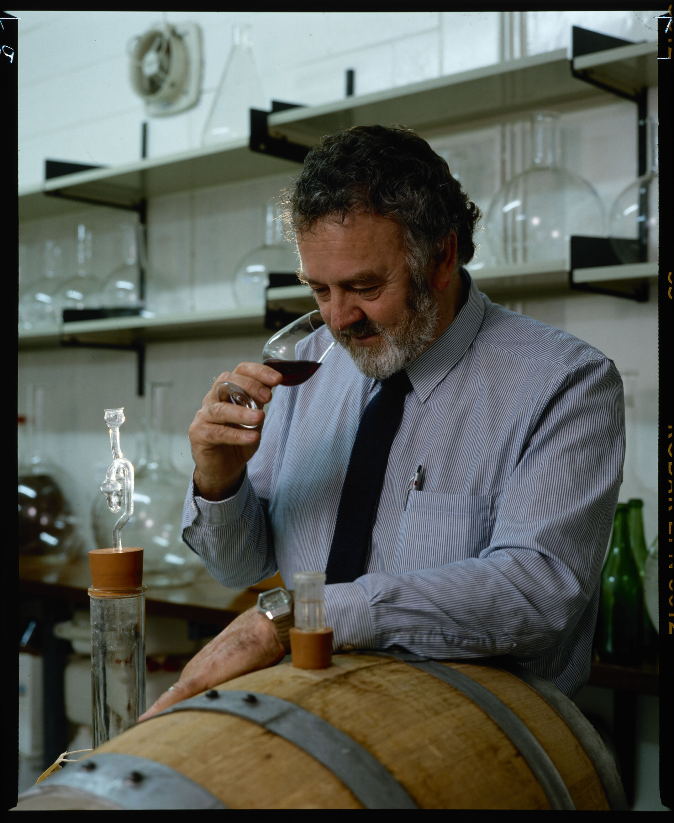 Reader in Wine Science Dr David Heatherbell in Wine Lab, August 1991 03