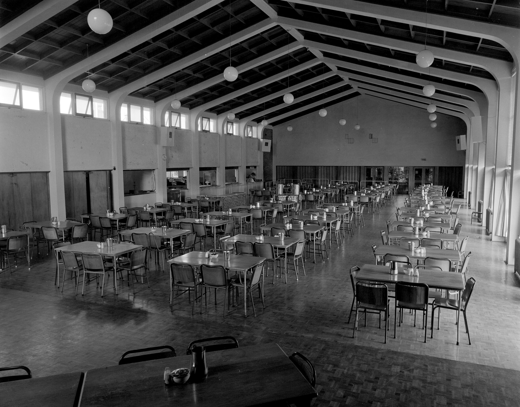 Interior of the refectory building at Canterbury Agricultural College, circa early 1960s