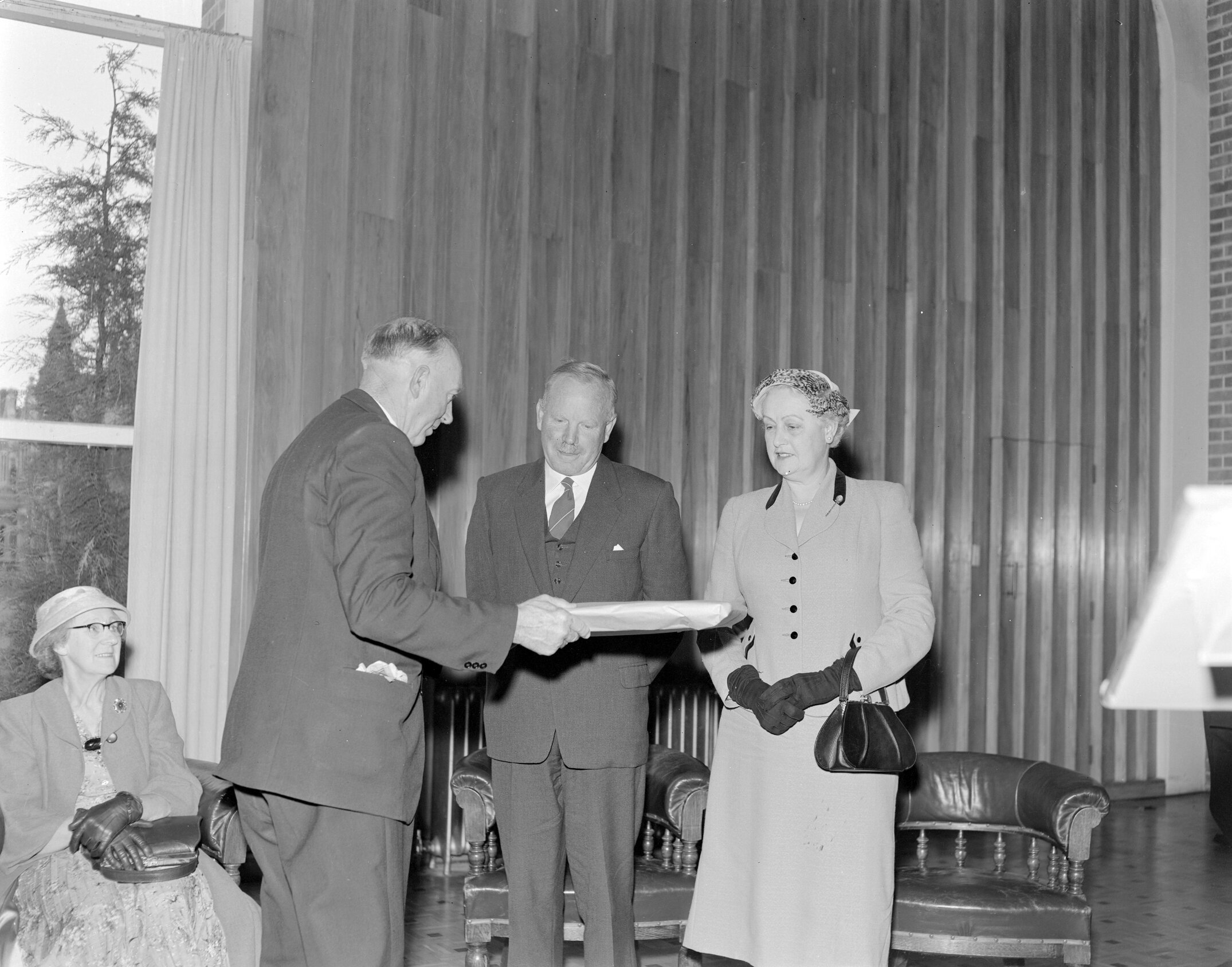 Presentation to Professor J. W. Calder at Farewell Event, May 1958  (Blackmore Neg5159)