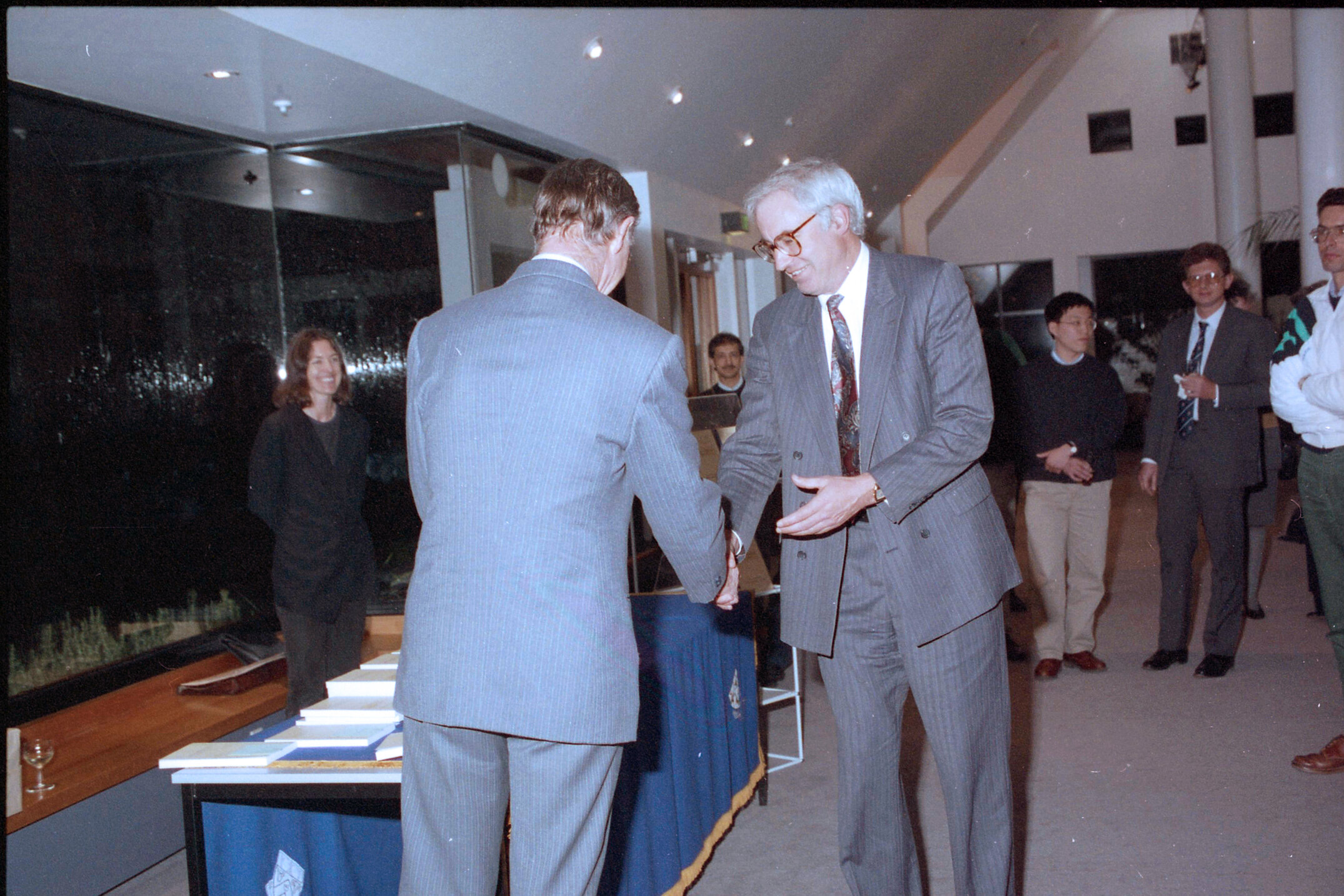 Bruce Ross and David Penman at the launching of Lincoln University Press' first book, 1994