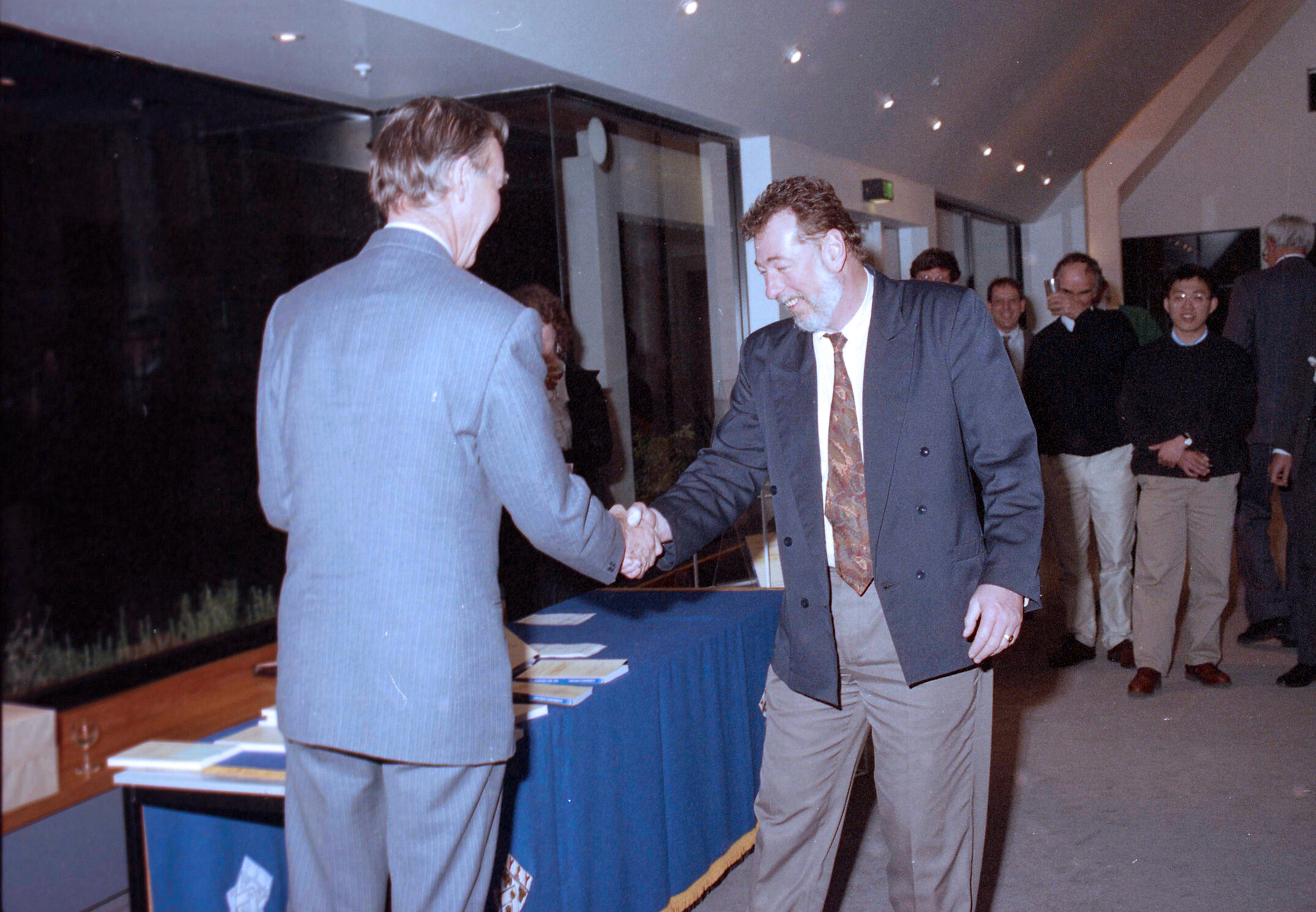 Vice-Chancellor Professor Bruce Ross and Tony Bywater at the launching of Lincoln University Press' first book, 1994