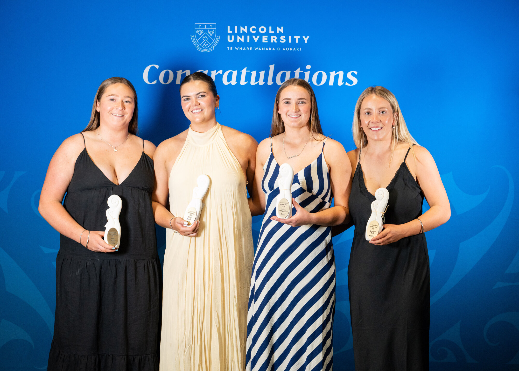 2025 Blues and Golds Awards: Sporting Blue winners, Edie Heaps (Rugby), Abby Smith (Rugby), Anna Templeton (Rugby), and Georgia Roy (Hockey)