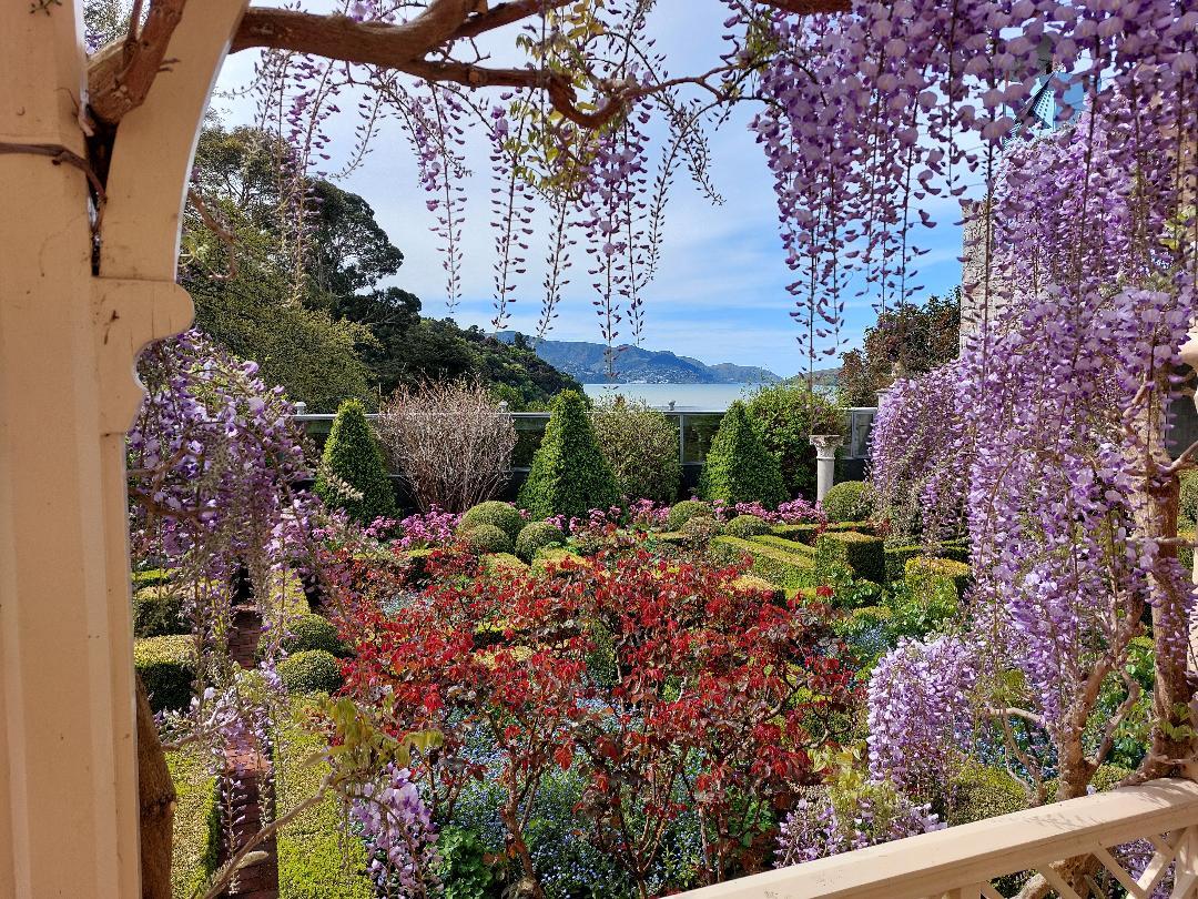 Governors Bay from Ōhinetahi - a view of Governors Bay from the verandah of Ōhinetahi House