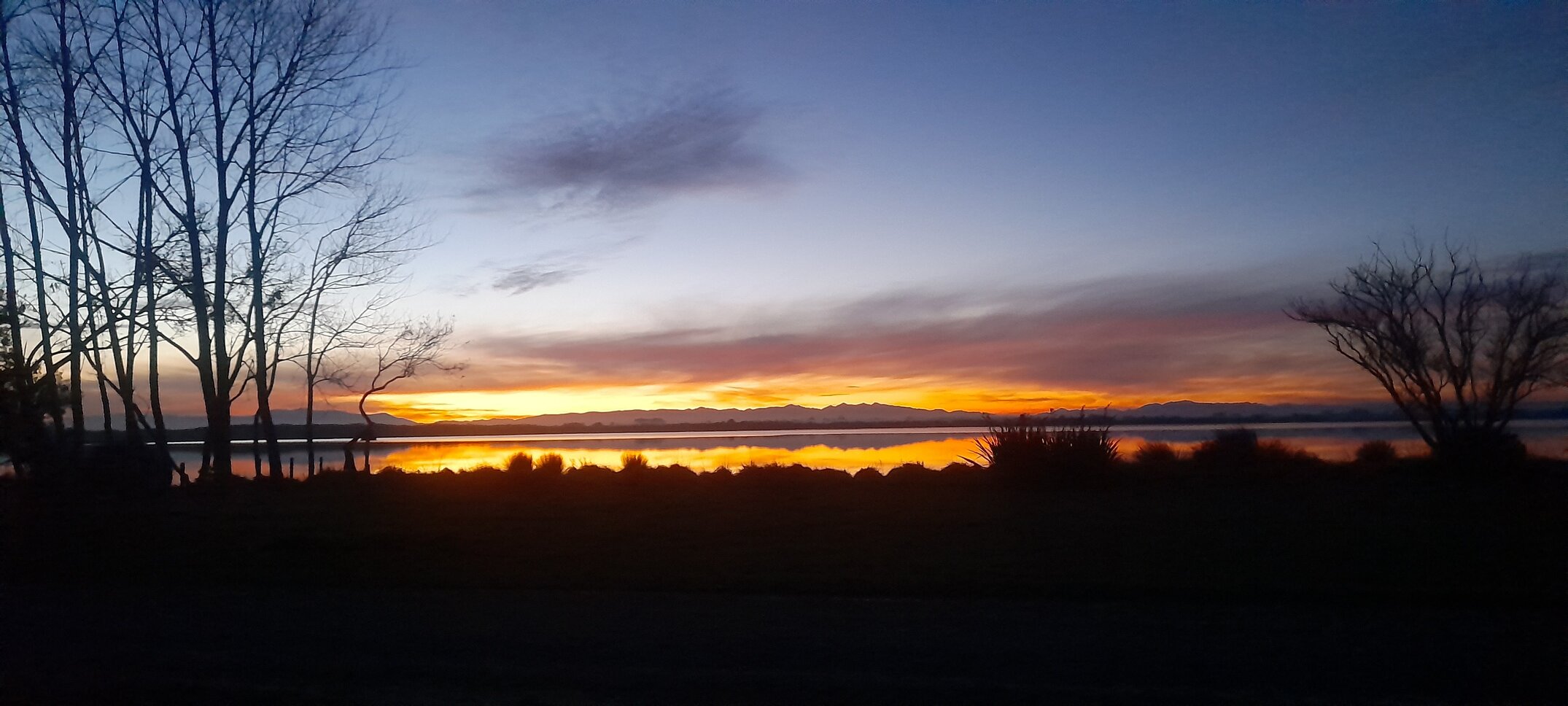 The last light on Te Waihora looking north towards Lincoln
