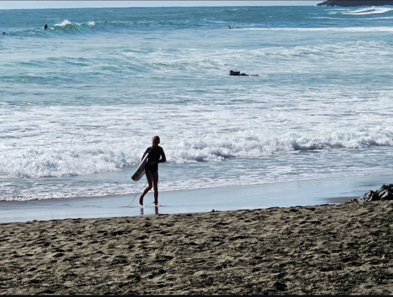 Surfers in Motion at Piha Beach, New Zealand