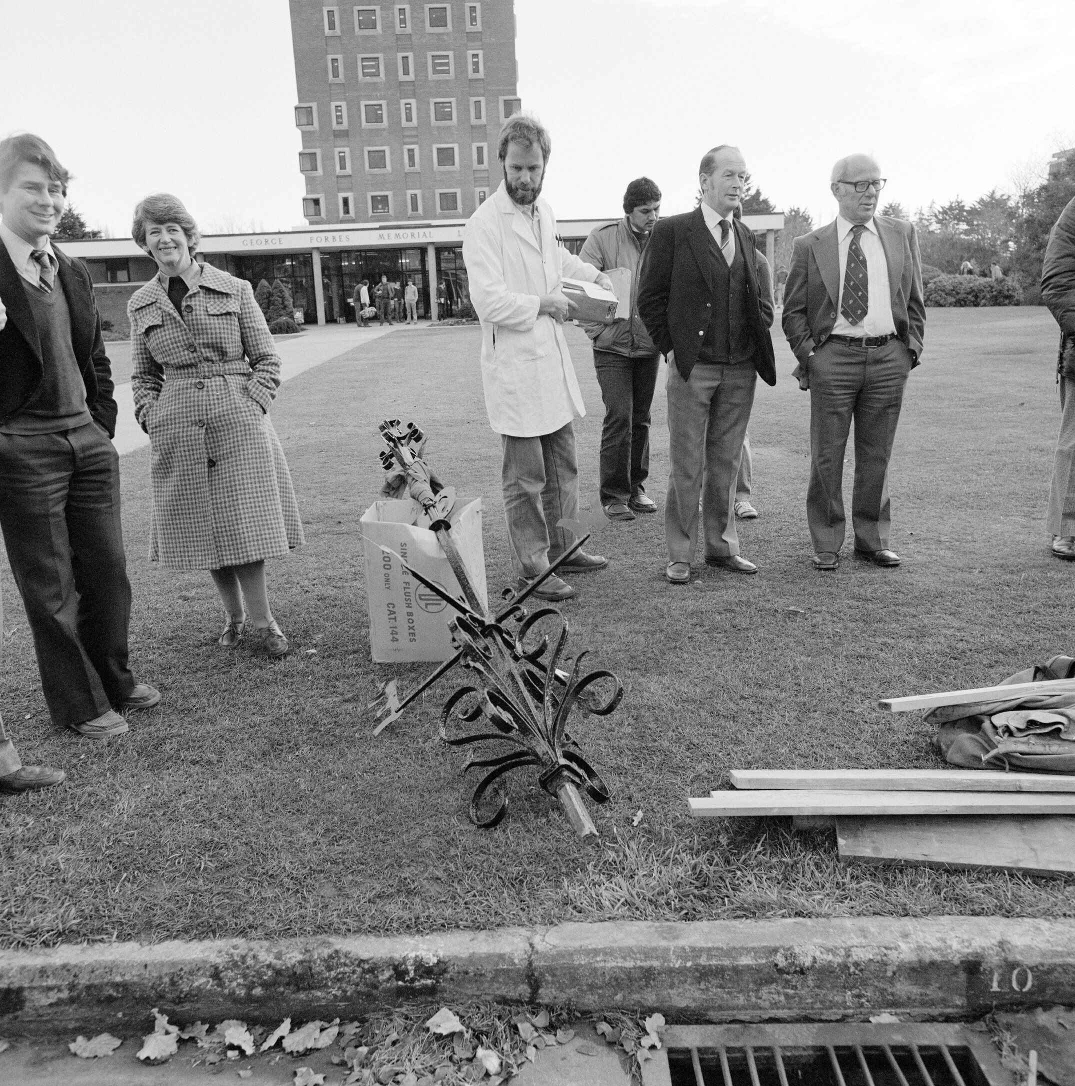 Putting the bell tower on the Ivey Hall Clock, September 1982 (5)