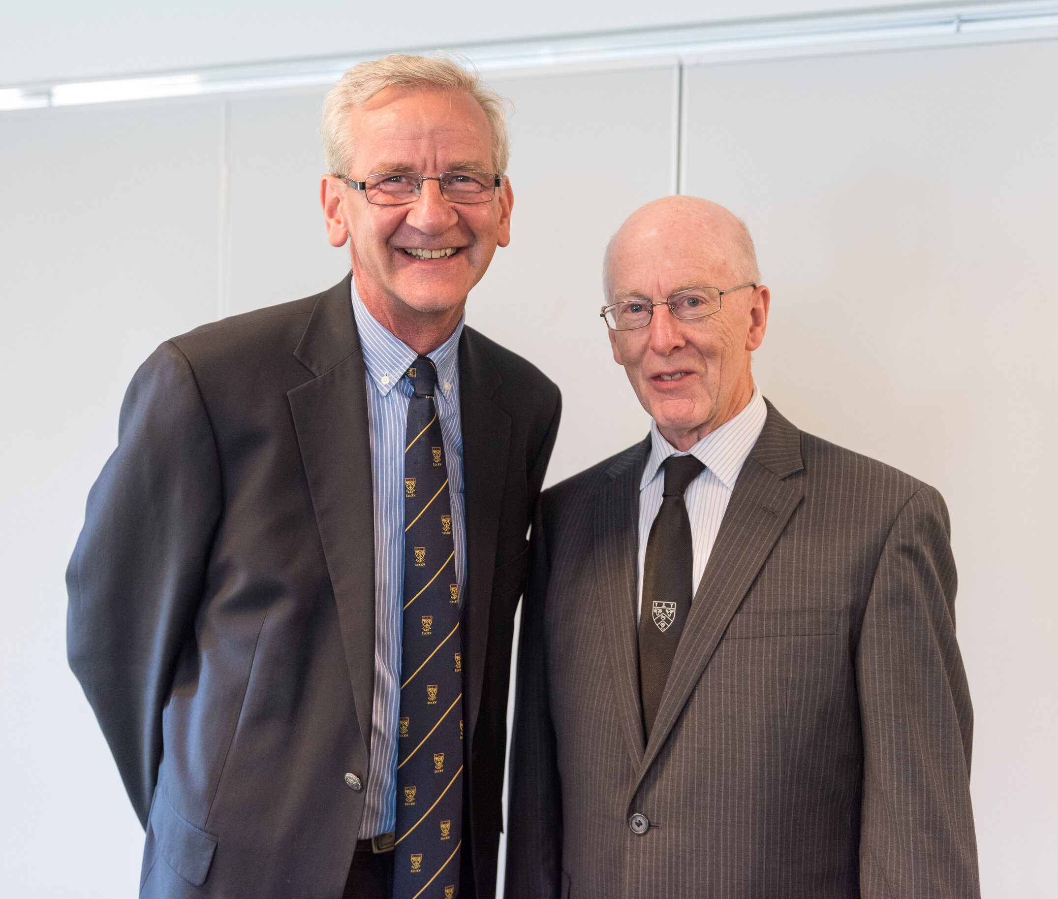 2015 Lincoln University Medal Award Ceremony at Te Kete Ika, Lincoln University Chancellor, Tom Lambie (left) and Ian Collins