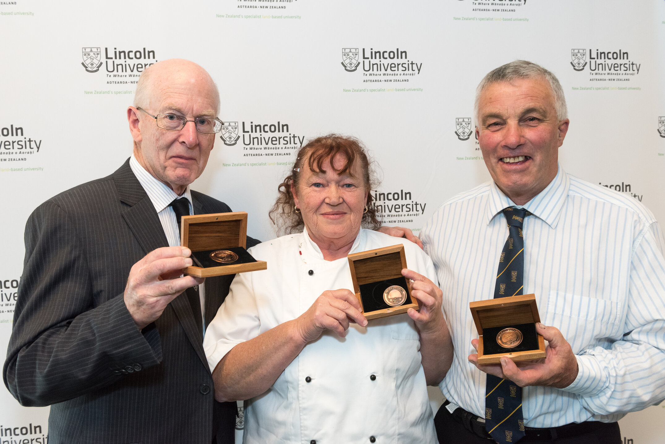 2016 Lincoln University Medal Award Ceremony at Te Kete Ika, Medal recipients, Ian Collins, Heather Watson, Noel Hickland