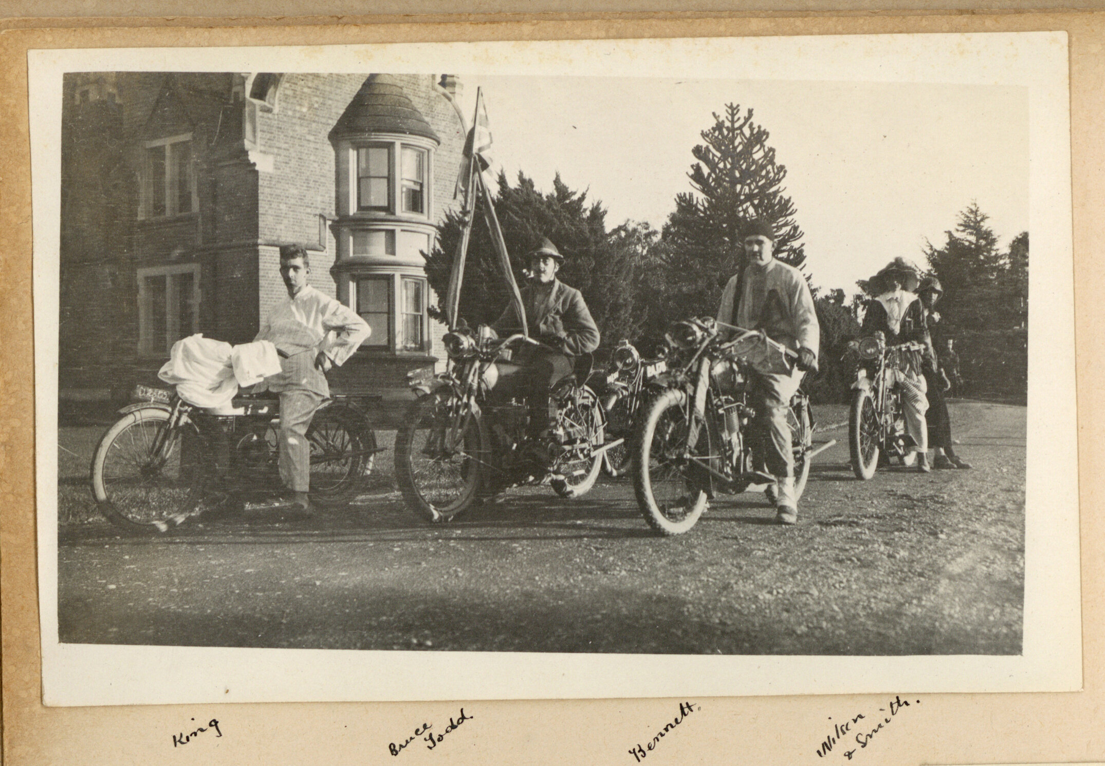 Canterbury Agricultural College capping procession on motorcycles for the Red Cross Fund, c.1918