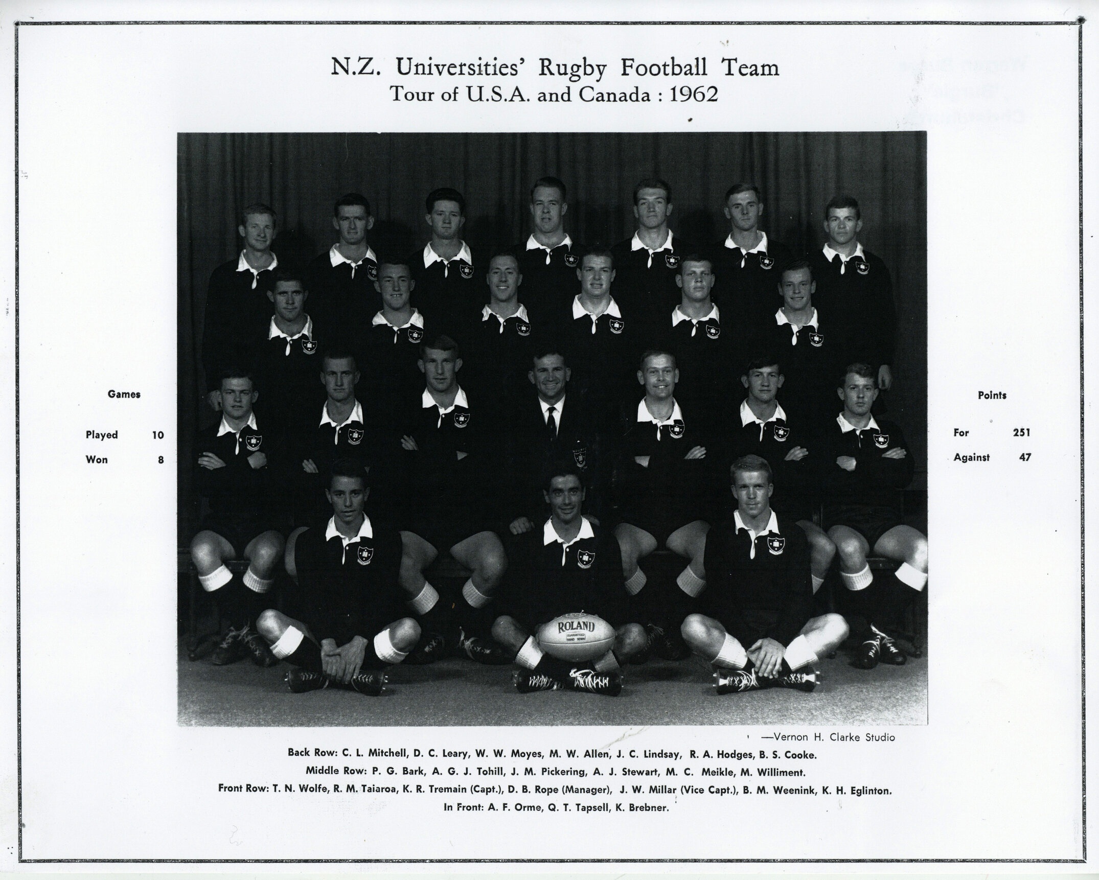 N.Z. Universities&rsquo; Rugby Football Team &mdash; Tour of U.S.A. and Canada, 1962