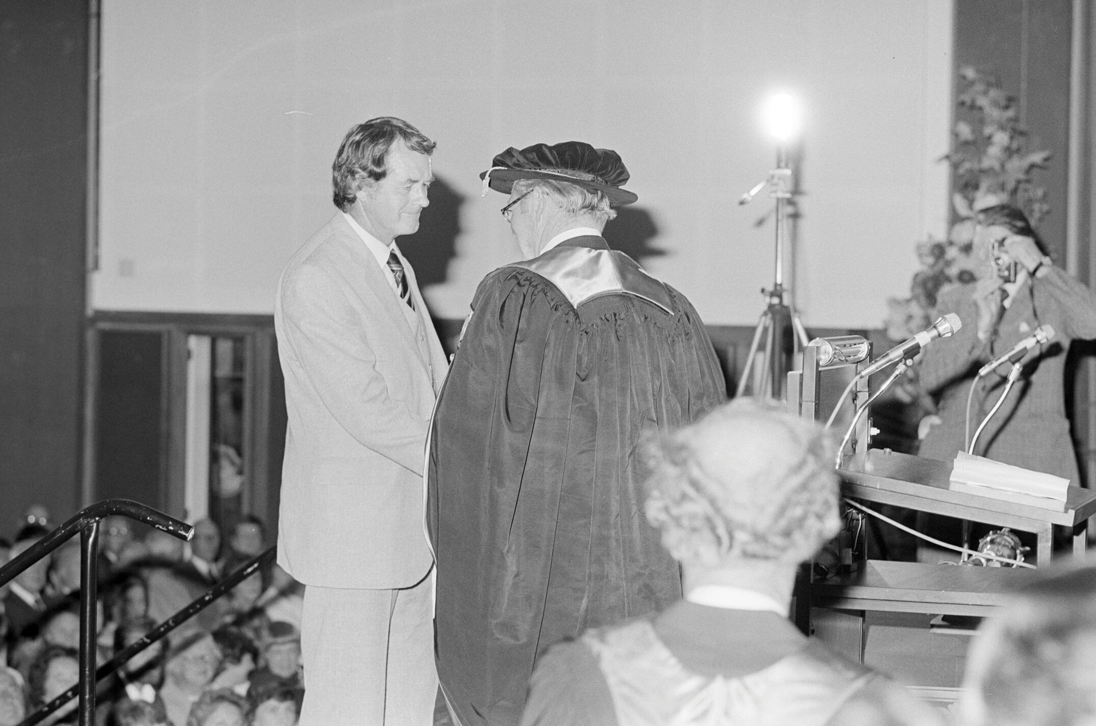 A. E. Scott Receiving the Bledisloe Medal at the Graduation Ceremony, 1981, Held at Lincoln University Union Building (Gillespie Hall)