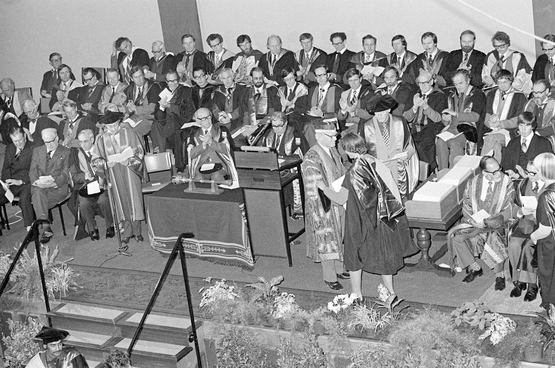Student Receiving a Degree Certificate at Graduation, 1979 02