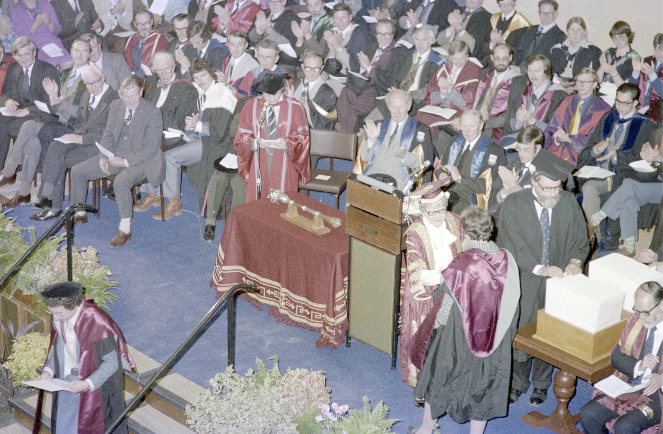 Chancellor Jean M. Herbison Presenting a Degree Certificate at Graduation 09 May 1980 01