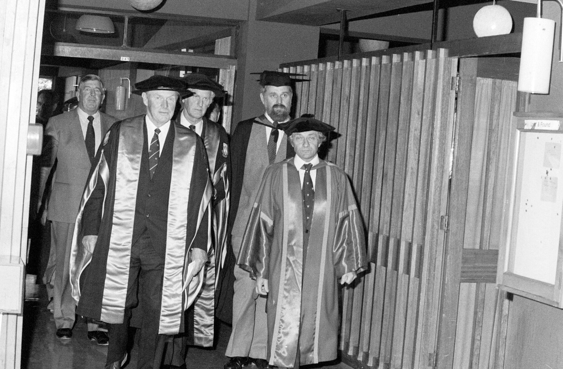 Academic Procession Entering Gillespie Hall for Graduation, 1984