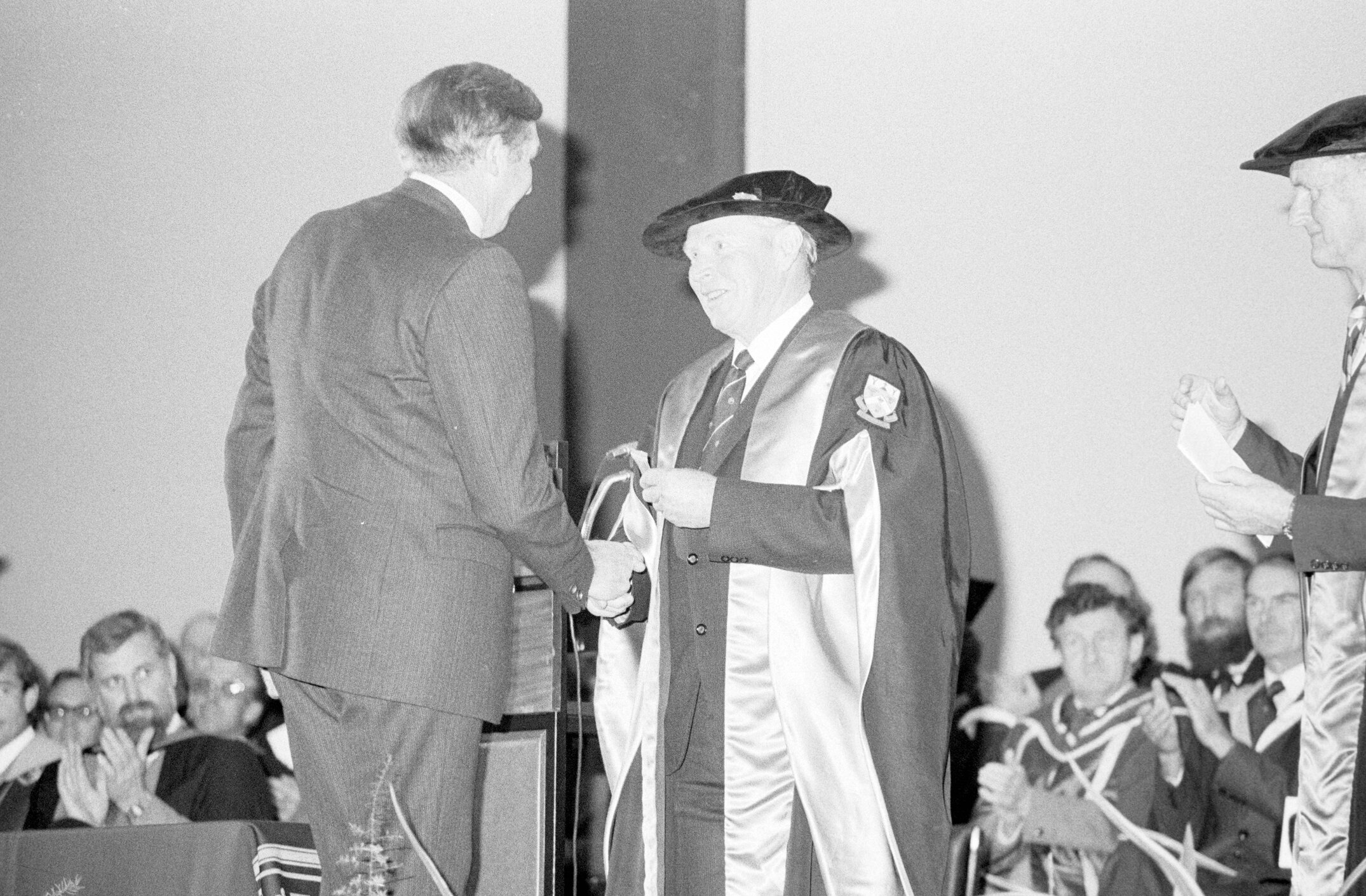 Athol R. Hutton Receiving the Bledisloe Medal from Sidney M. Hurst, 1984
