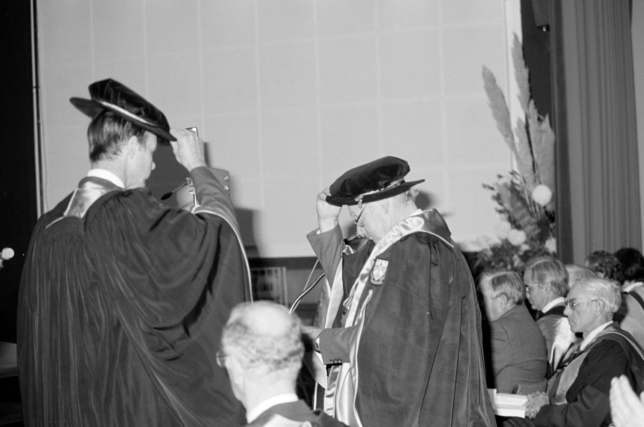 Sidney M. Hurst and Bruce Ross During the Graduation Proceedings, 10 May 1985
