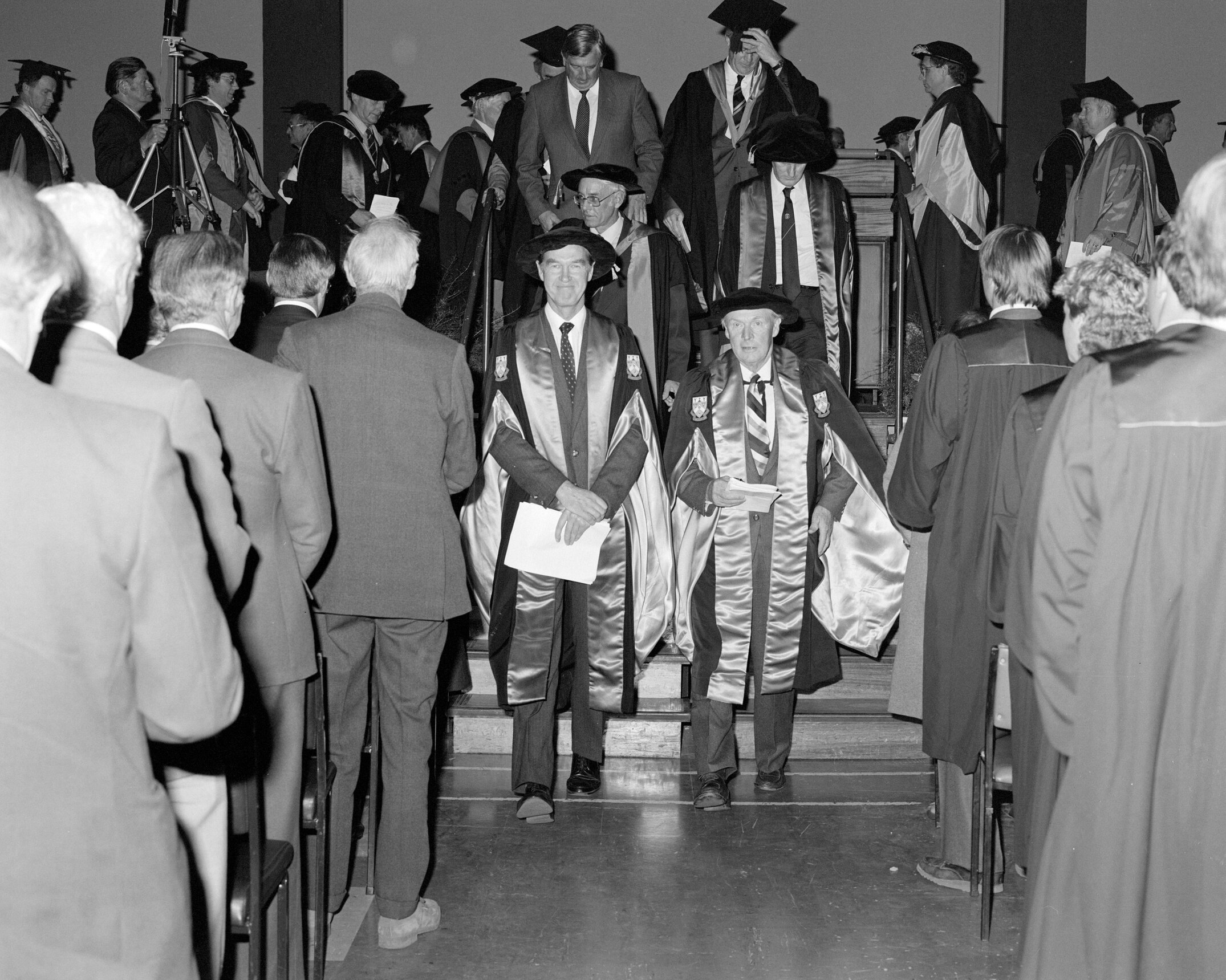 Professor B.J. Ross and Mr S.M. Hurst Departing the Graduation Ceremony, 1985 02