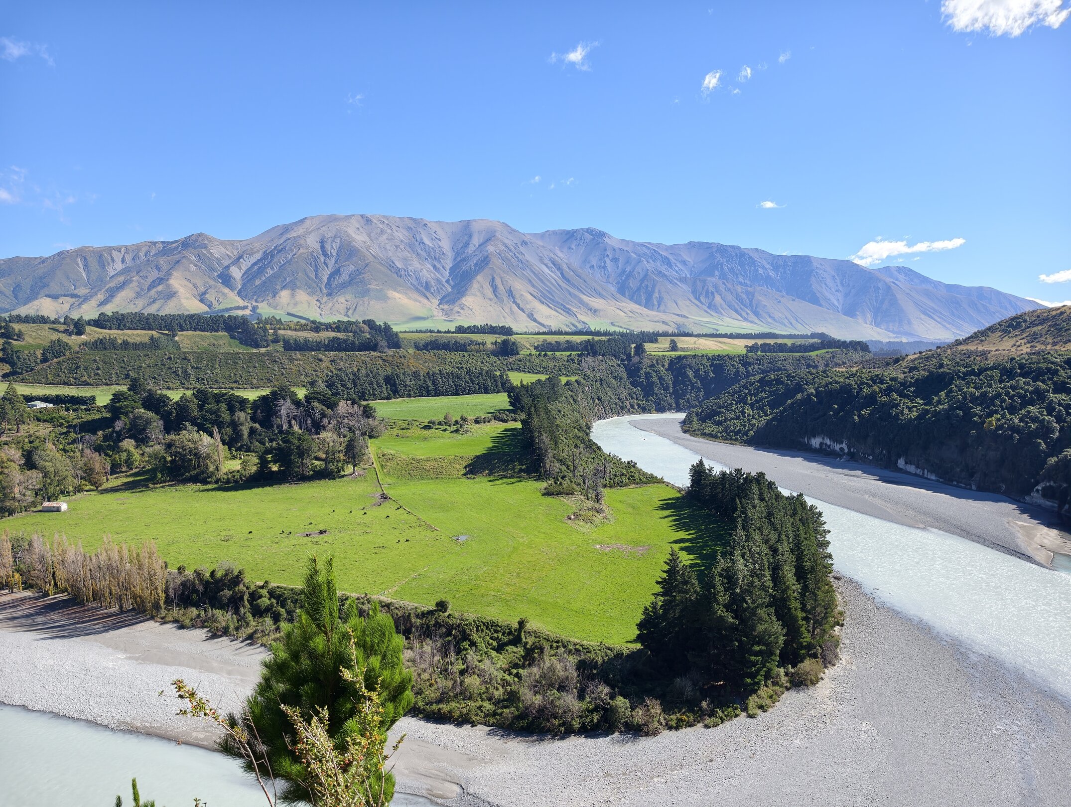 Farmland and Rakaia Gorge River Landscape