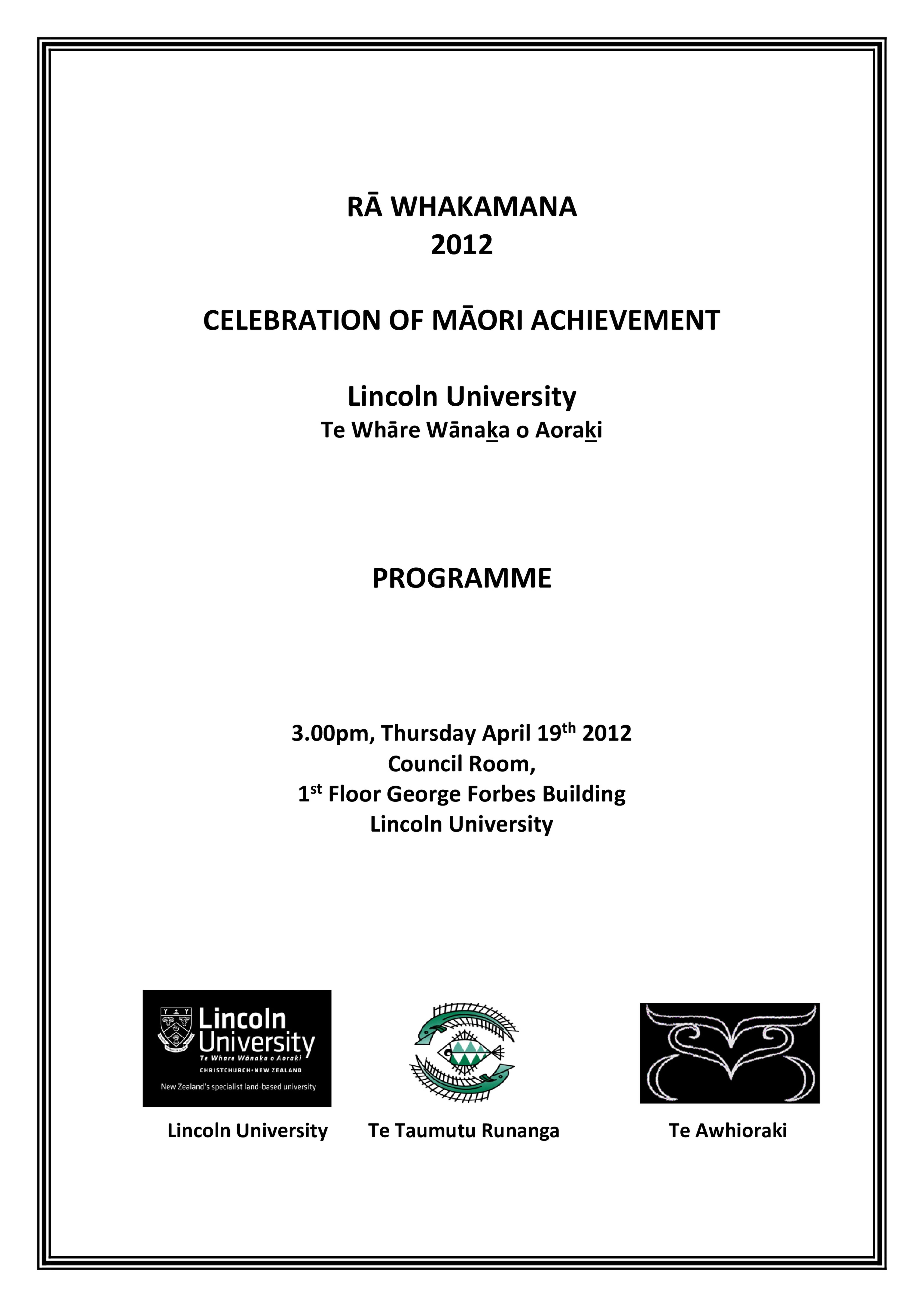2012 
Rā Whakamana Programme