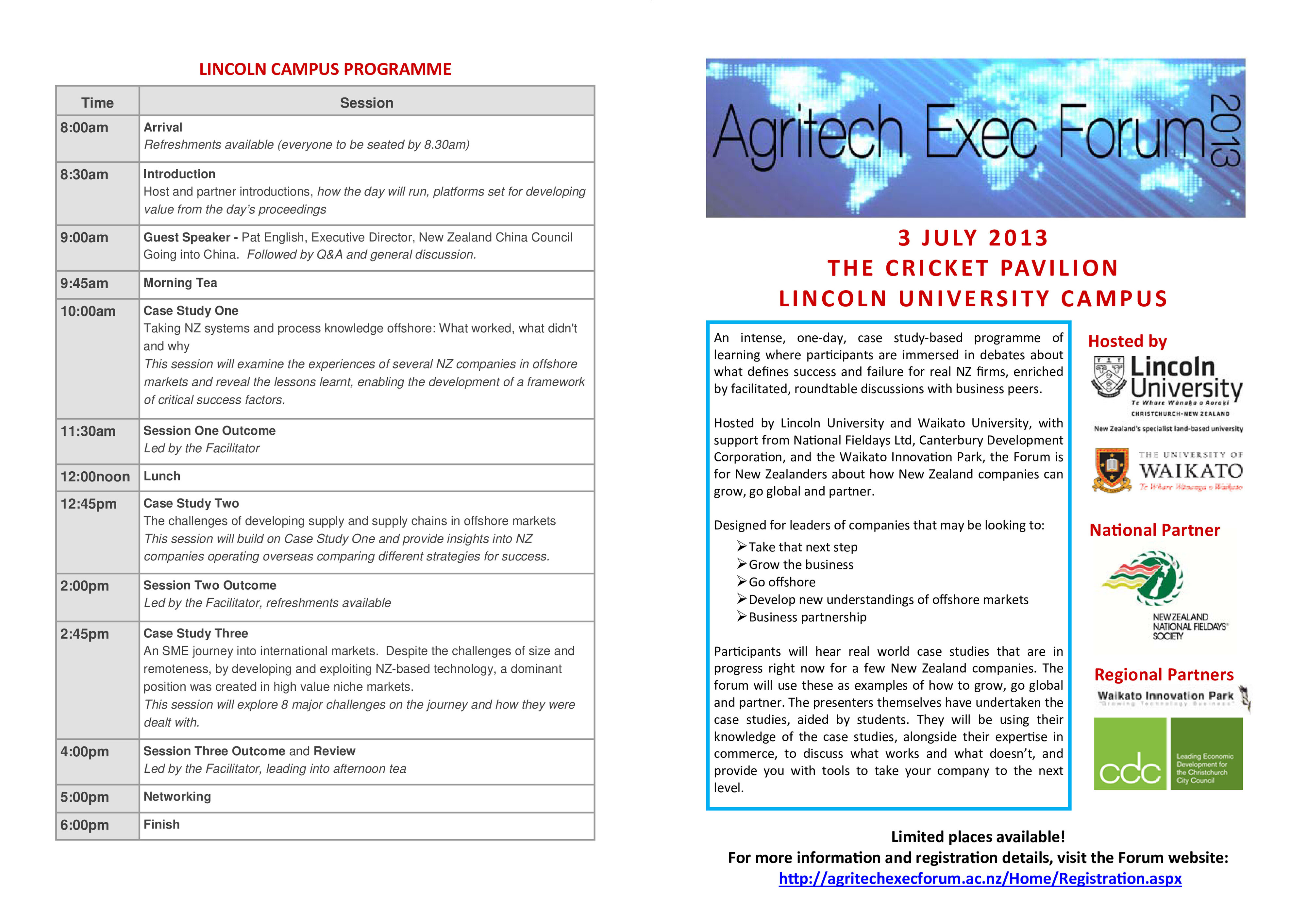 2013 Agritech Exec Forum Programme