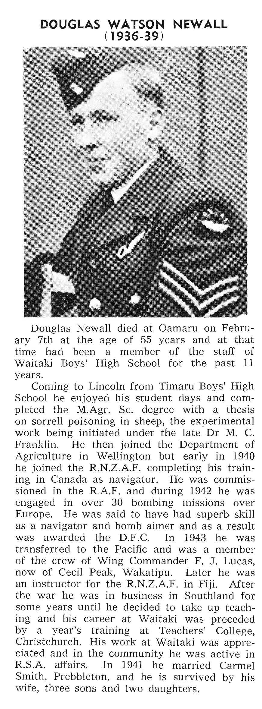 Douglas Watson Newall obituary