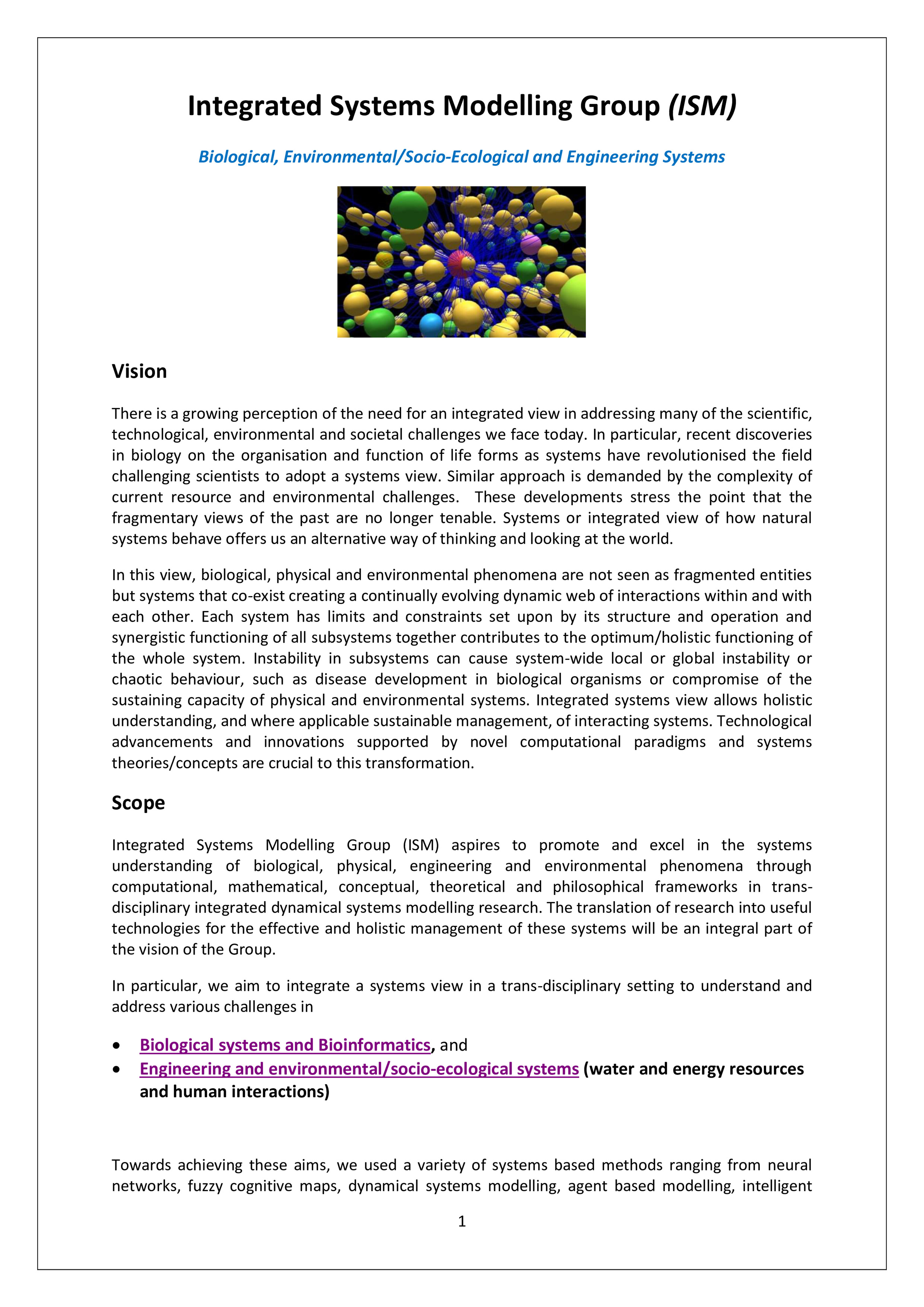 Integrated Systems Modelling Group (ISM)
