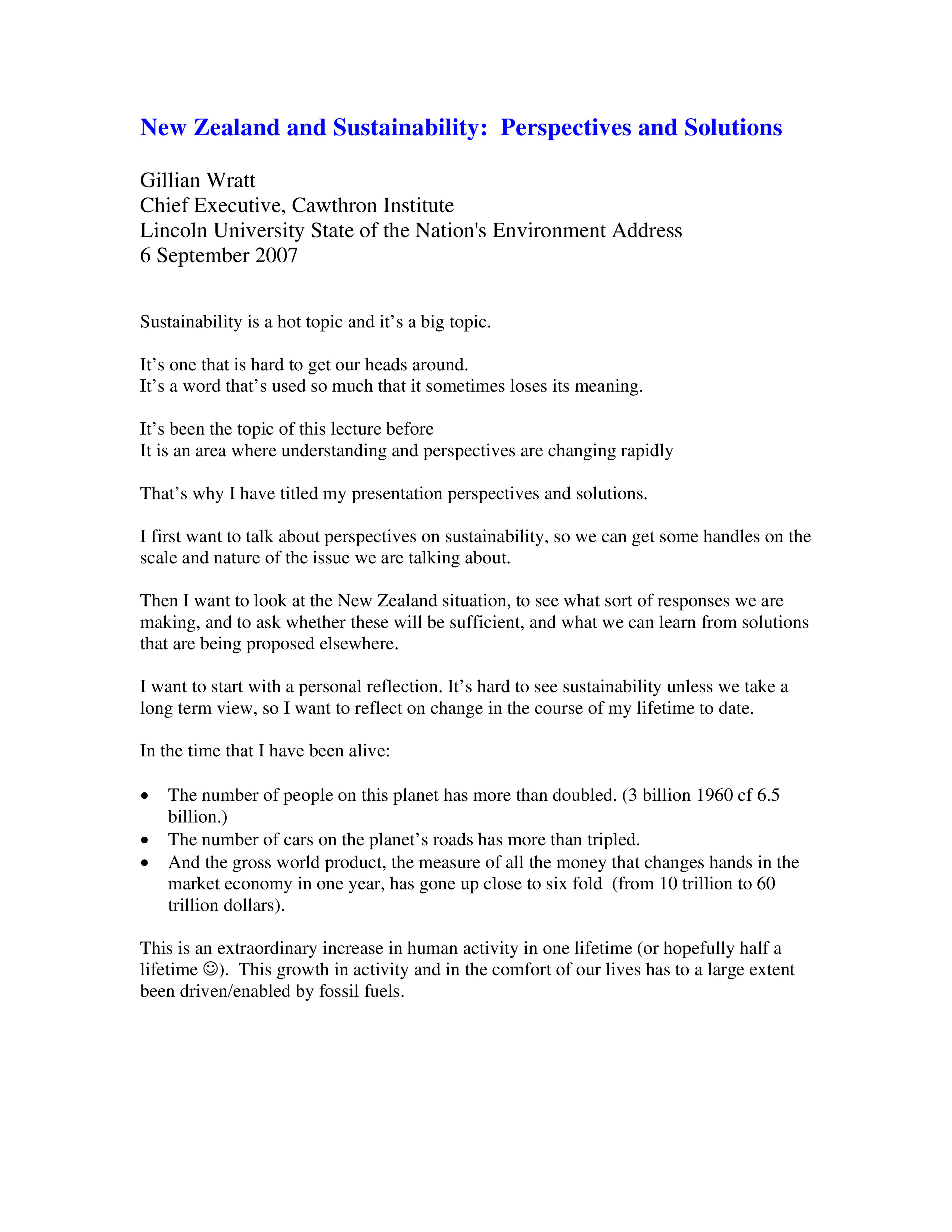 2007 
State of the Nation's Environment Address