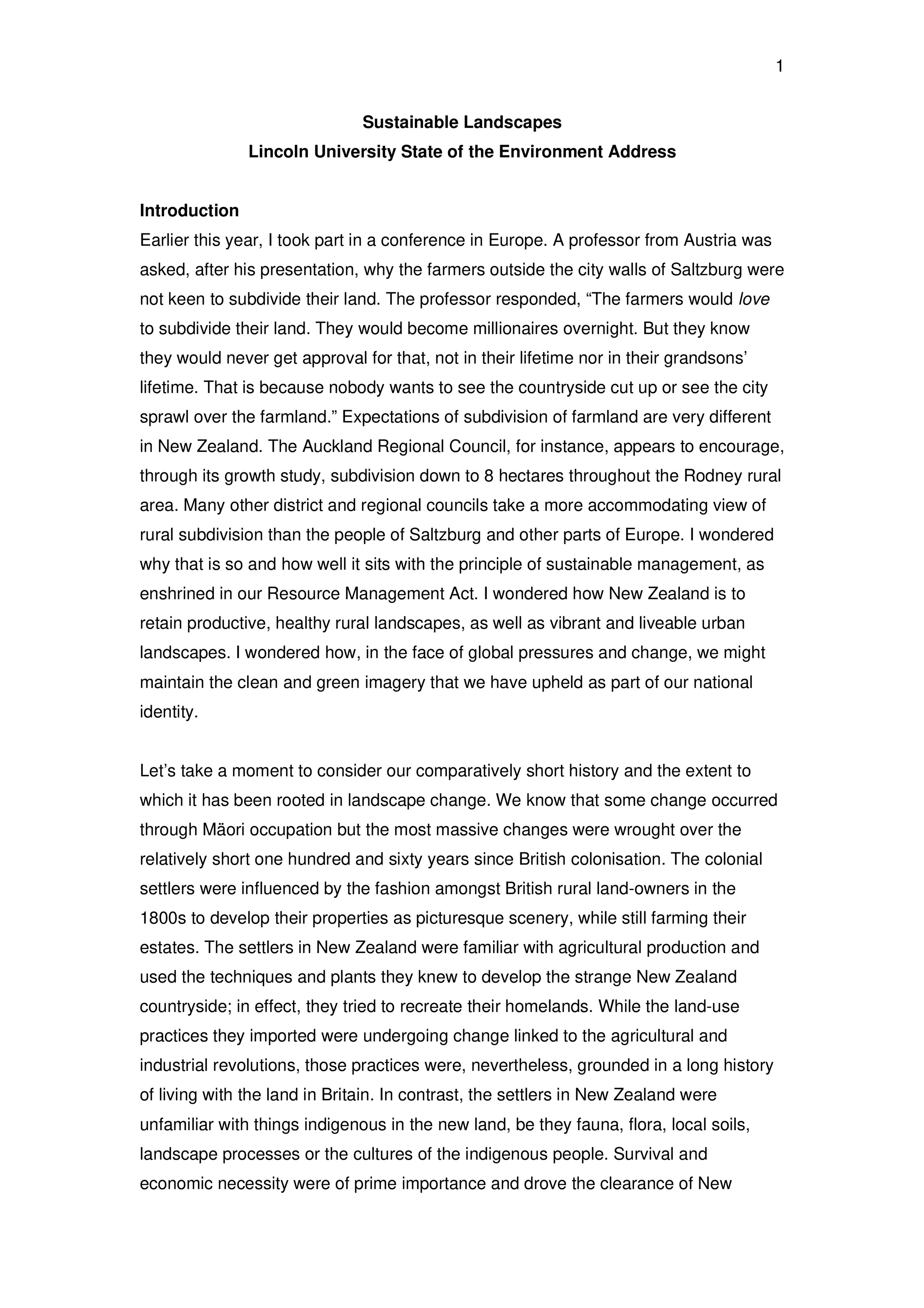 2009 State of the Nation's Environment Address