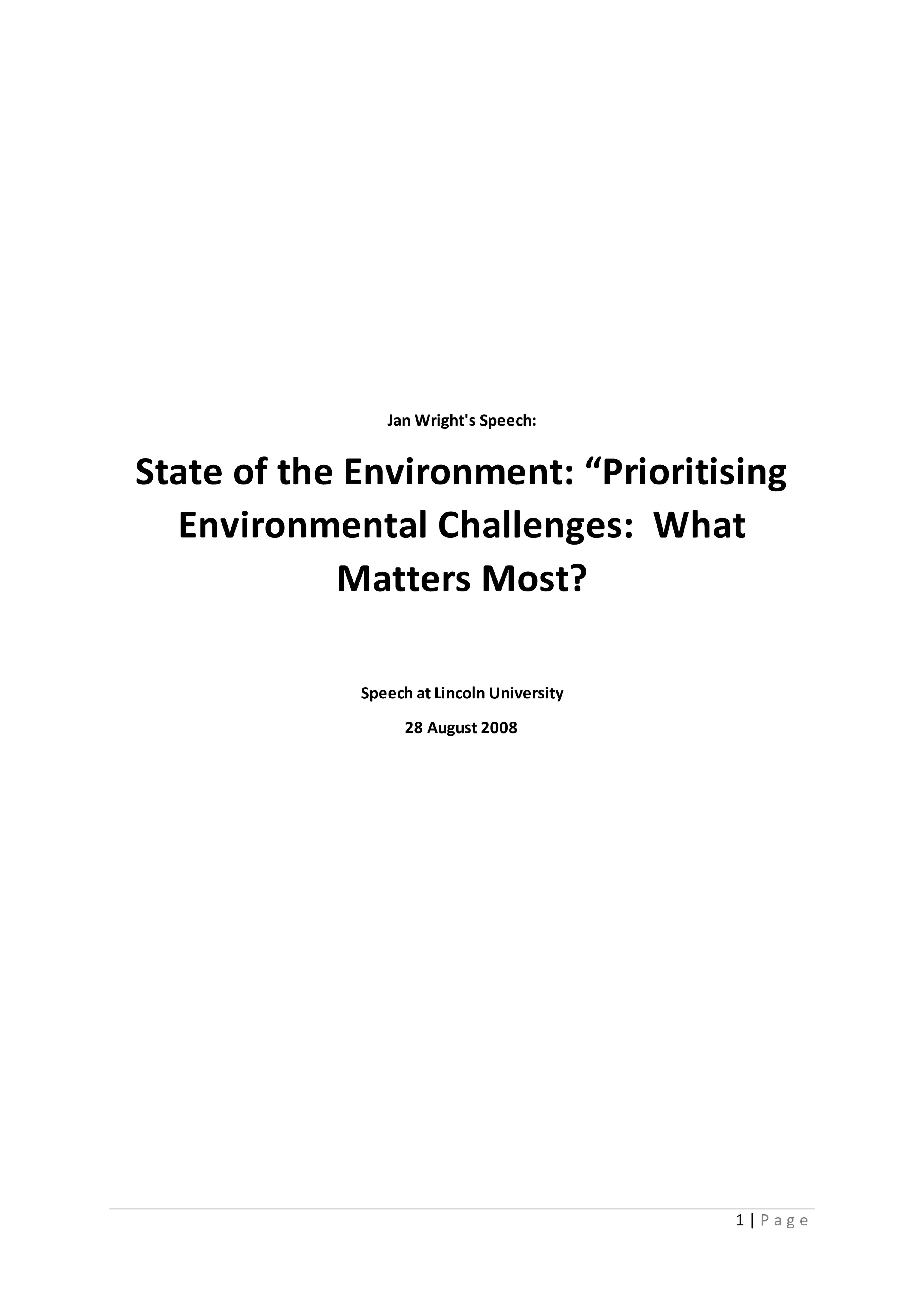2008 State of the Nation's Environment Address