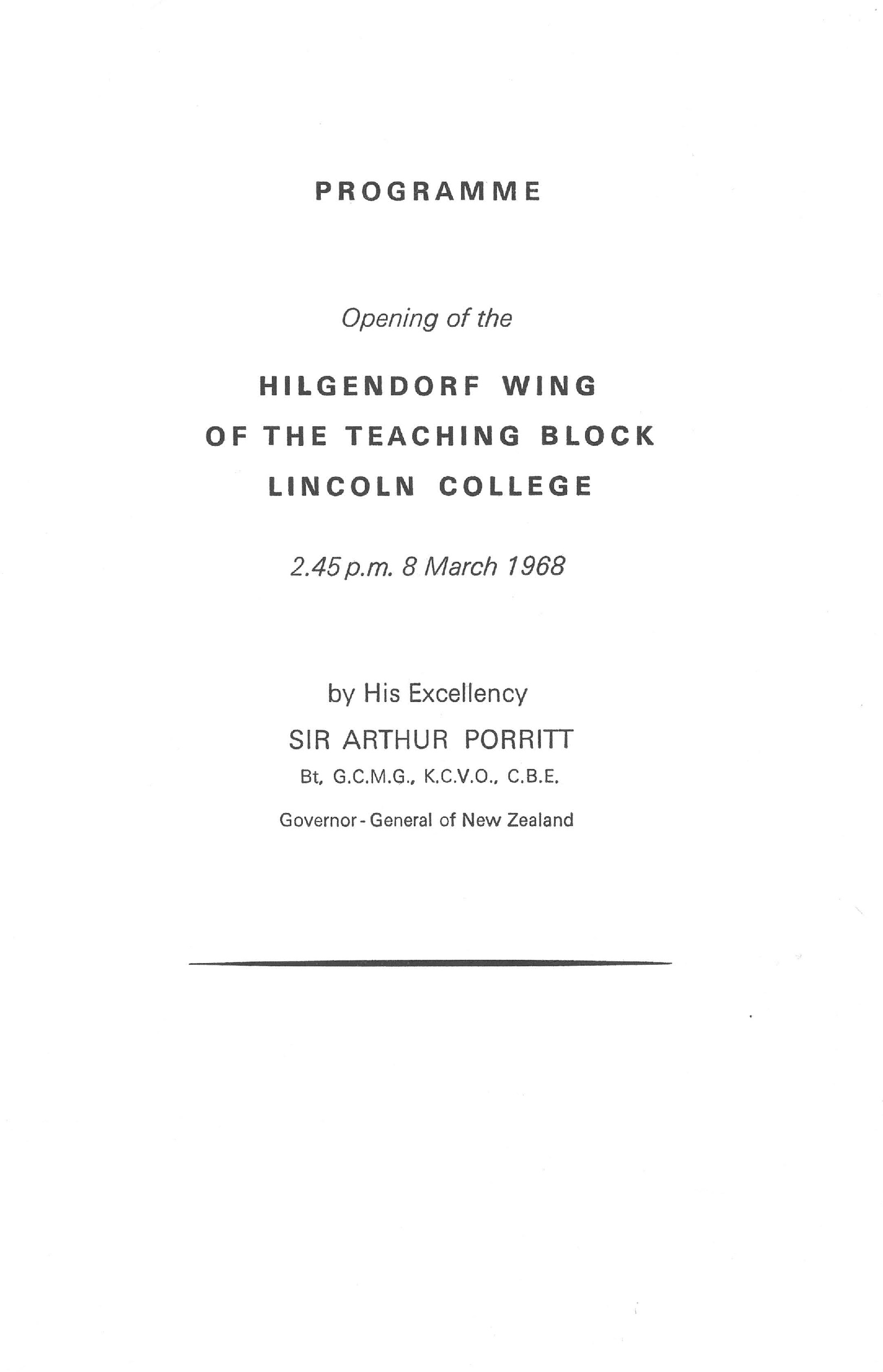 1968 Hilgendorf opening programme