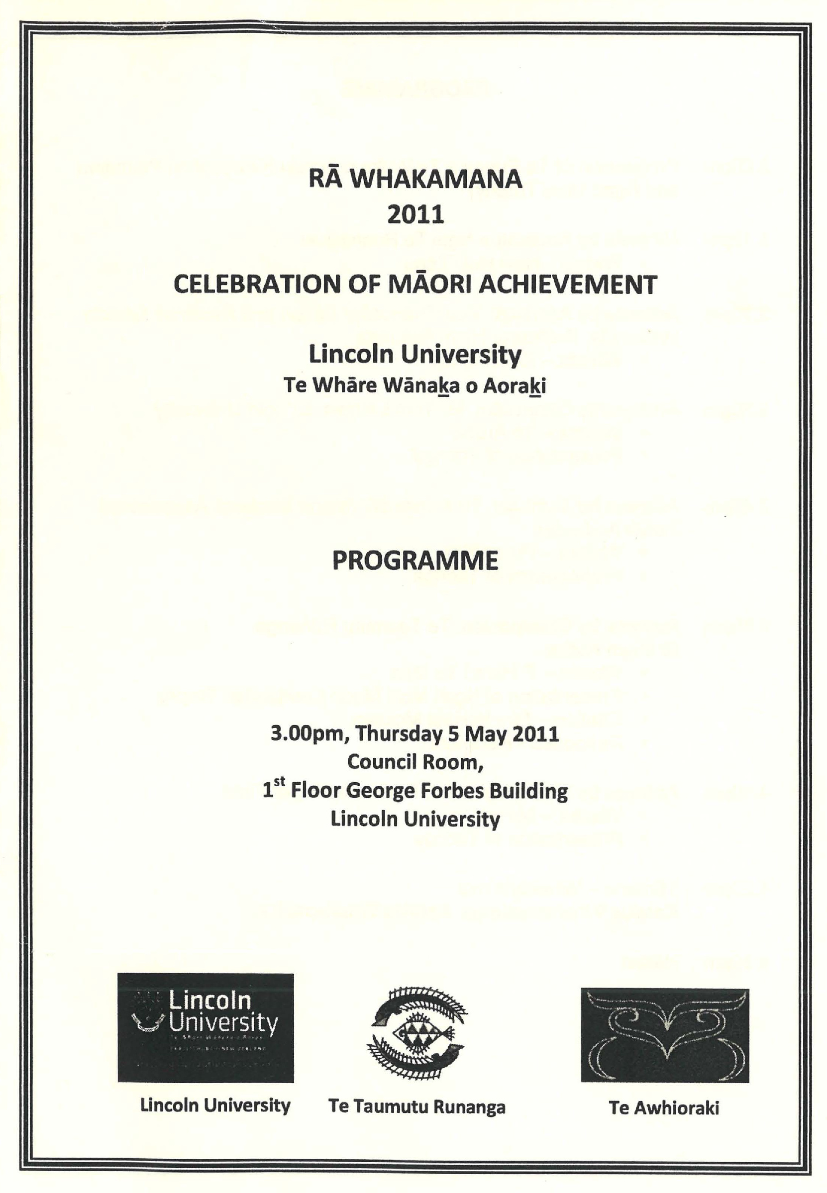 2011 
Rā Whakamana Programme