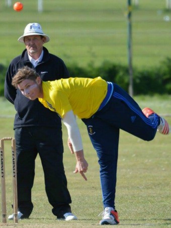 Jeremy Benton bowling for Whitburn Cricket Club, who were taking on Gateshead Fell Cricket club in a 50 over game.