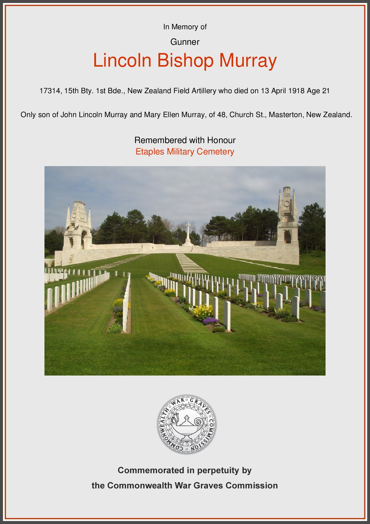 Certificate provided with kind permission of the Commonwealth War Graves Commission. http://www.cwgc.org