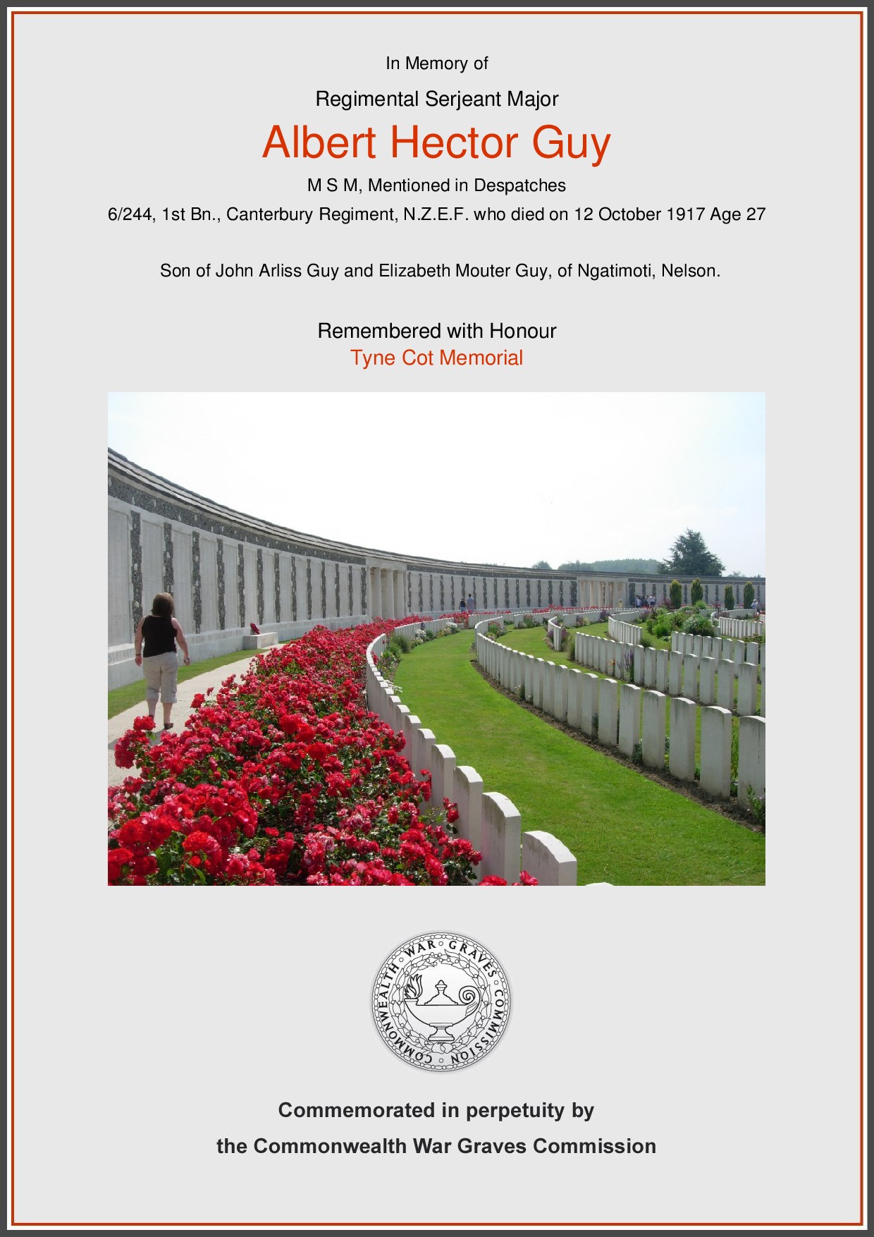 Certificate provided with kind permission of the Commonwealth War Graves Commission. http://www.cwgc.org