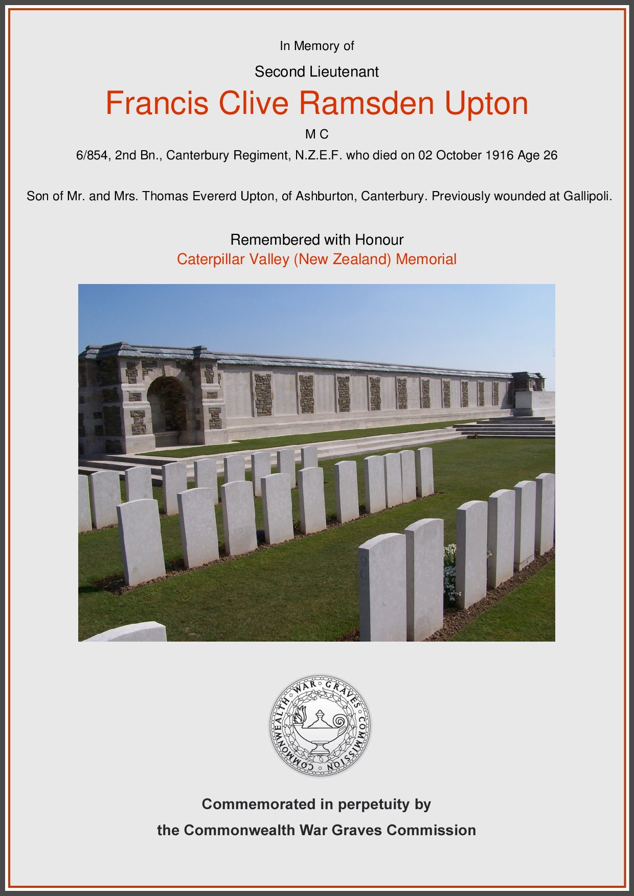Certificate provided with kind permission of the Commonwealth War Graves Commission. http://www.cwgc.org